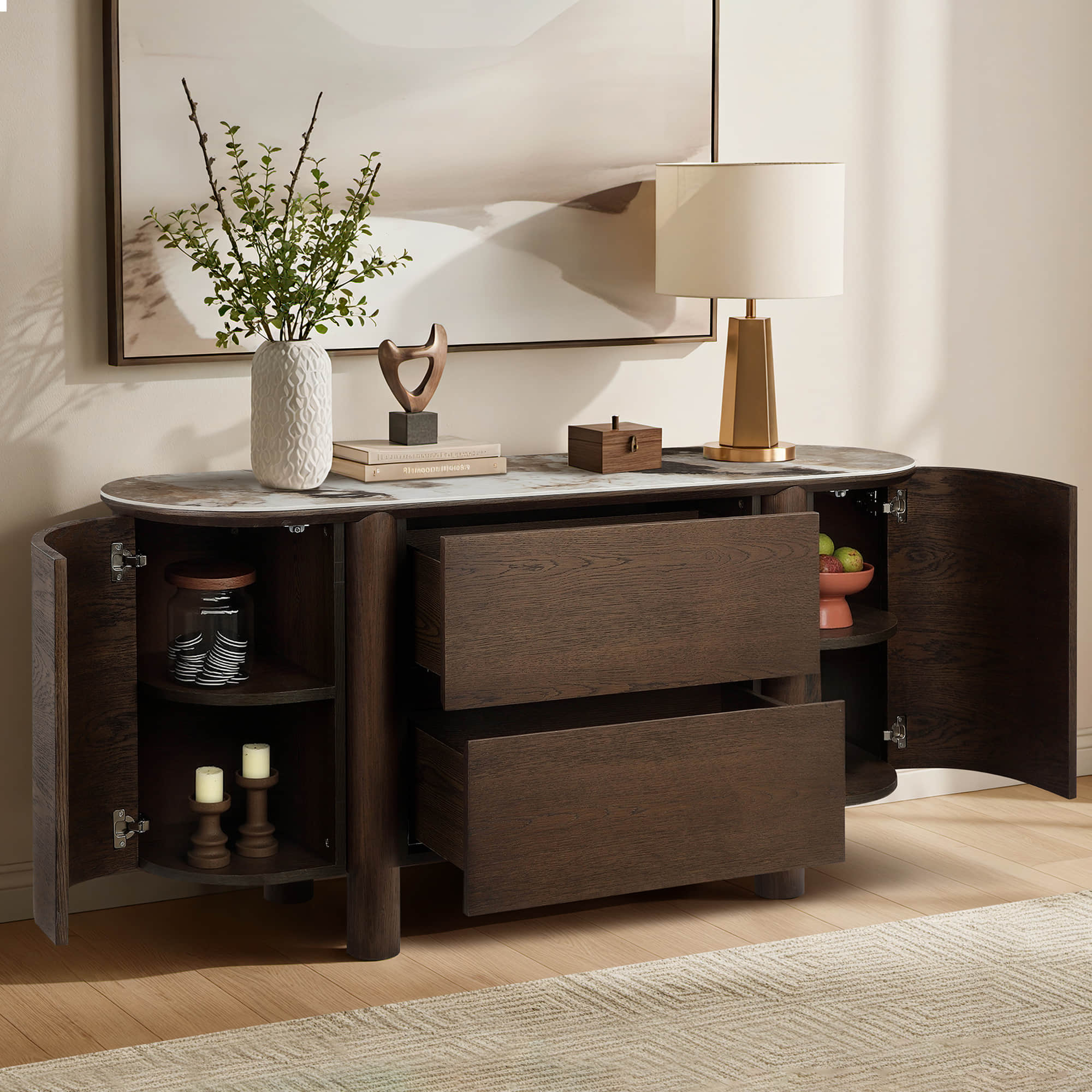 63" Barry Mid-Century Sideboard with Sintered Stone Top - Image 4