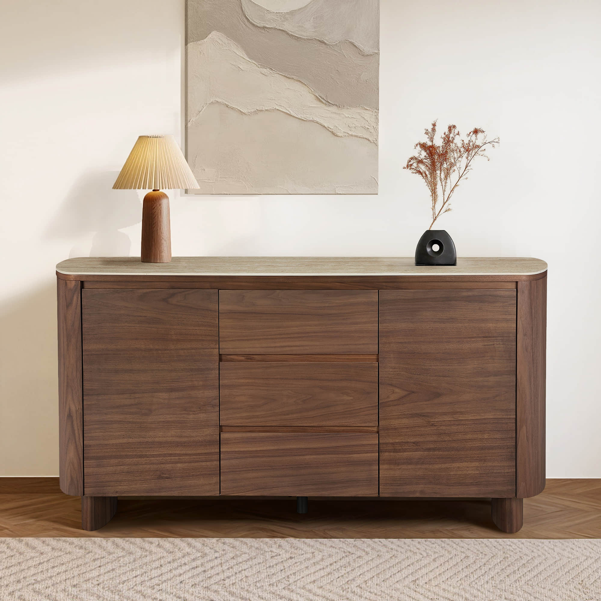 63" Chad Mid-Century Natural Wood Sideboard Buffet with Doors - Image 3
