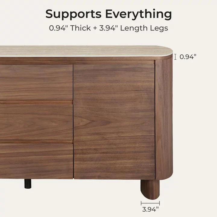 63" Chad Mid-Century Natural Wood Sideboard Buffet with Doors - Image 9