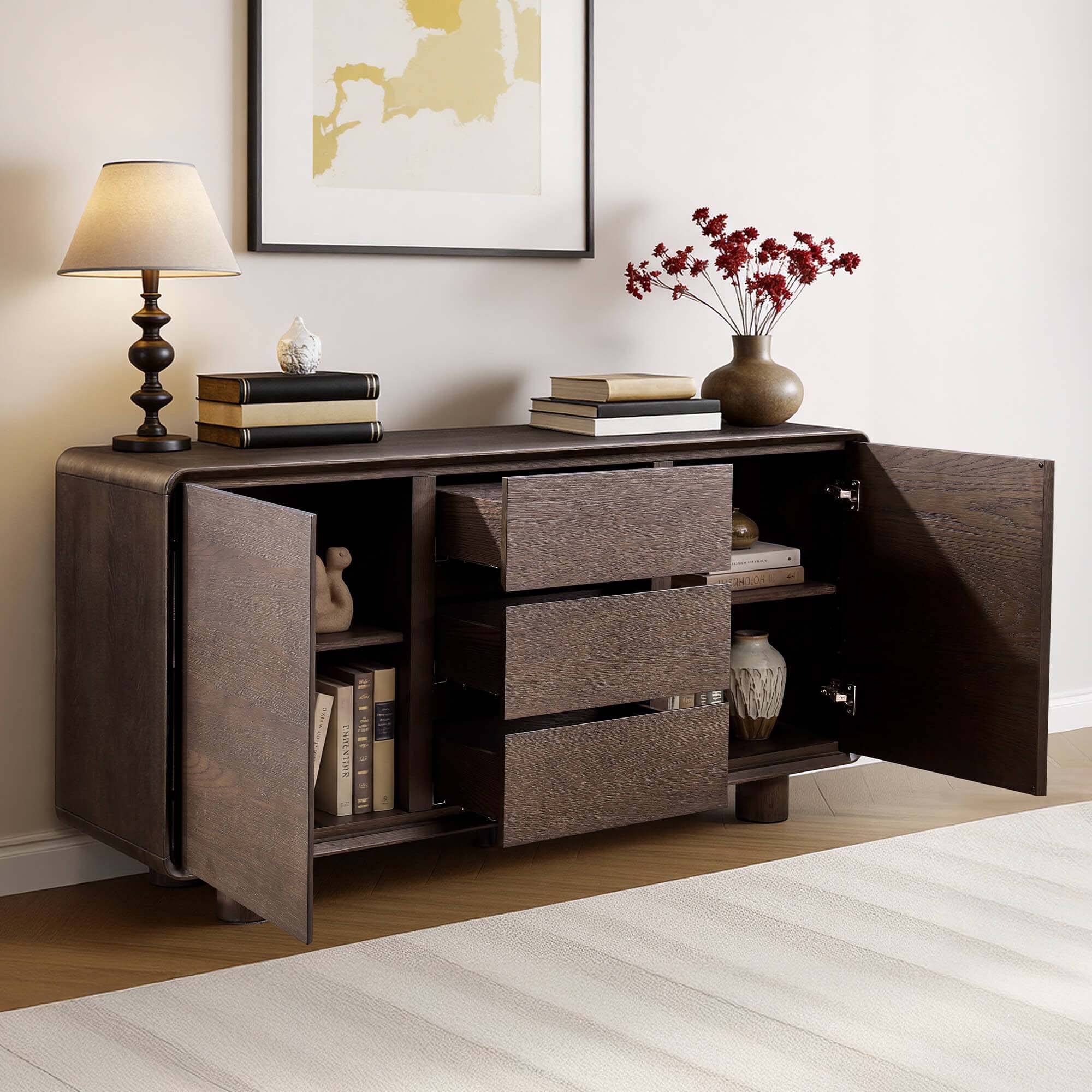 63" Eason Vintage White Oak Coffee Sideboard Buffet - Image 2