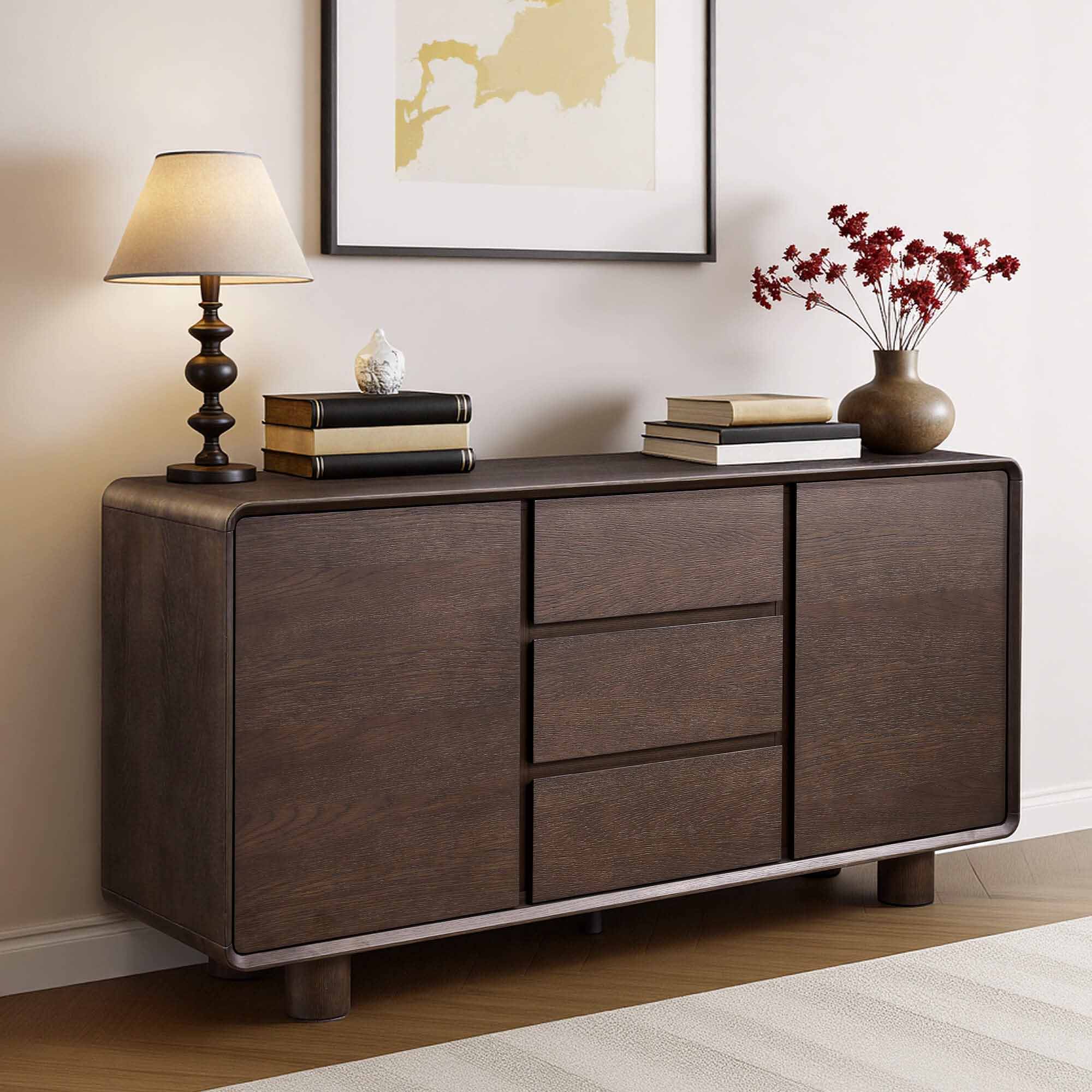 63" Eason Vintage White Oak Coffee Sideboard Buffet - Image 3