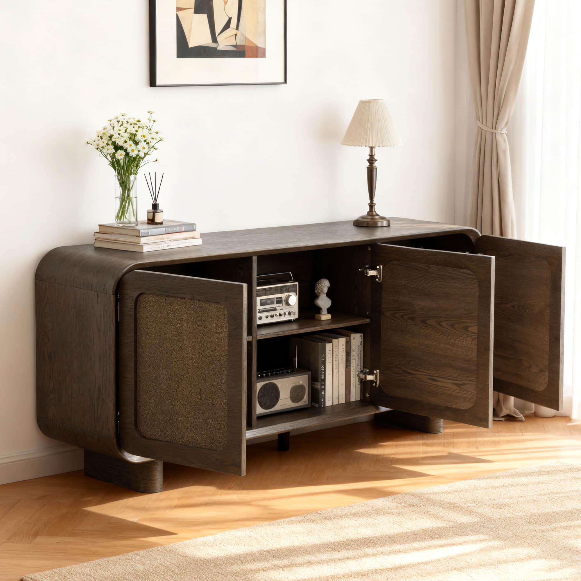 63" Hazel Vintage Curved Edge Sideboard - Image 3