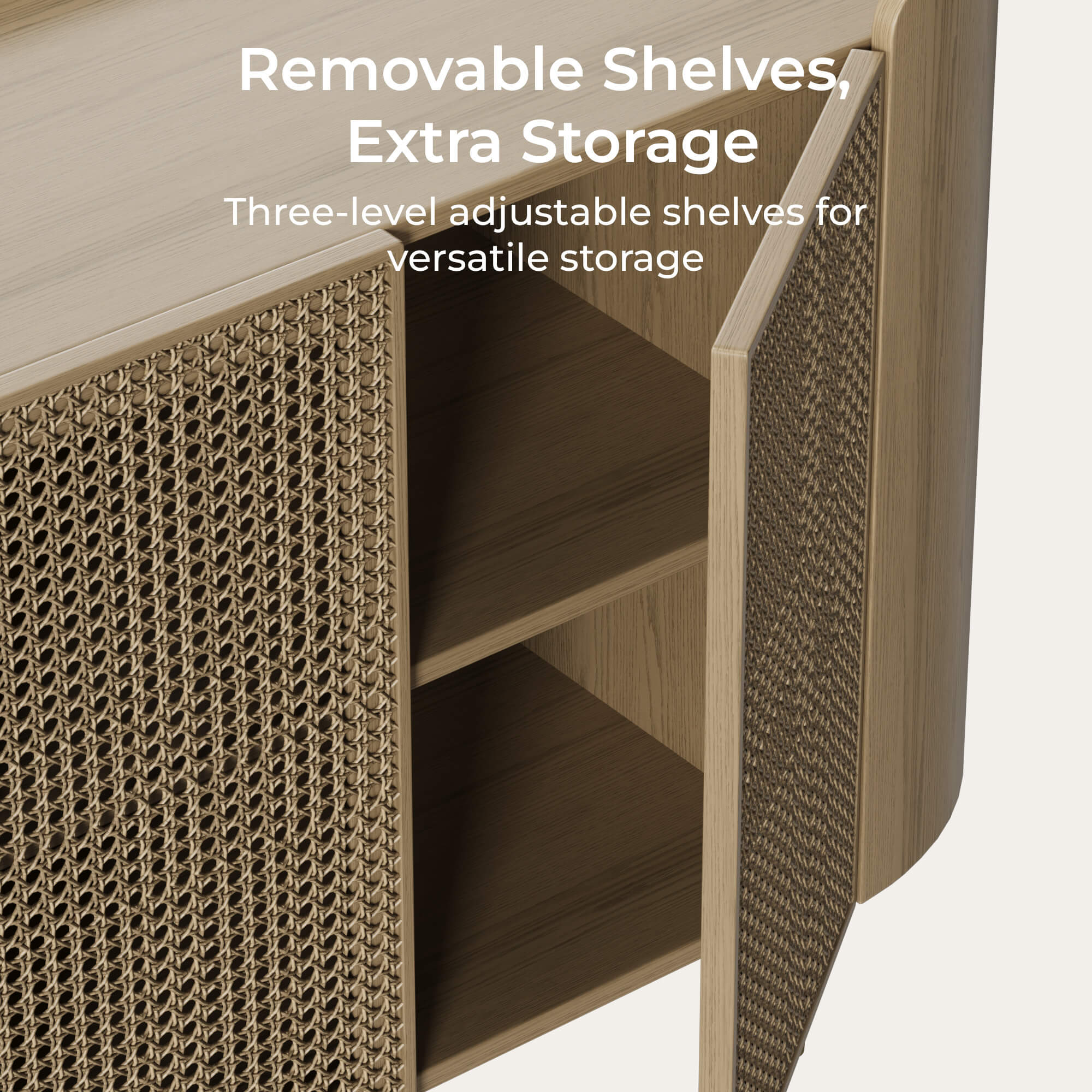 63" Renee Scandinavian Sideboard with Woven Rattan - Image 6