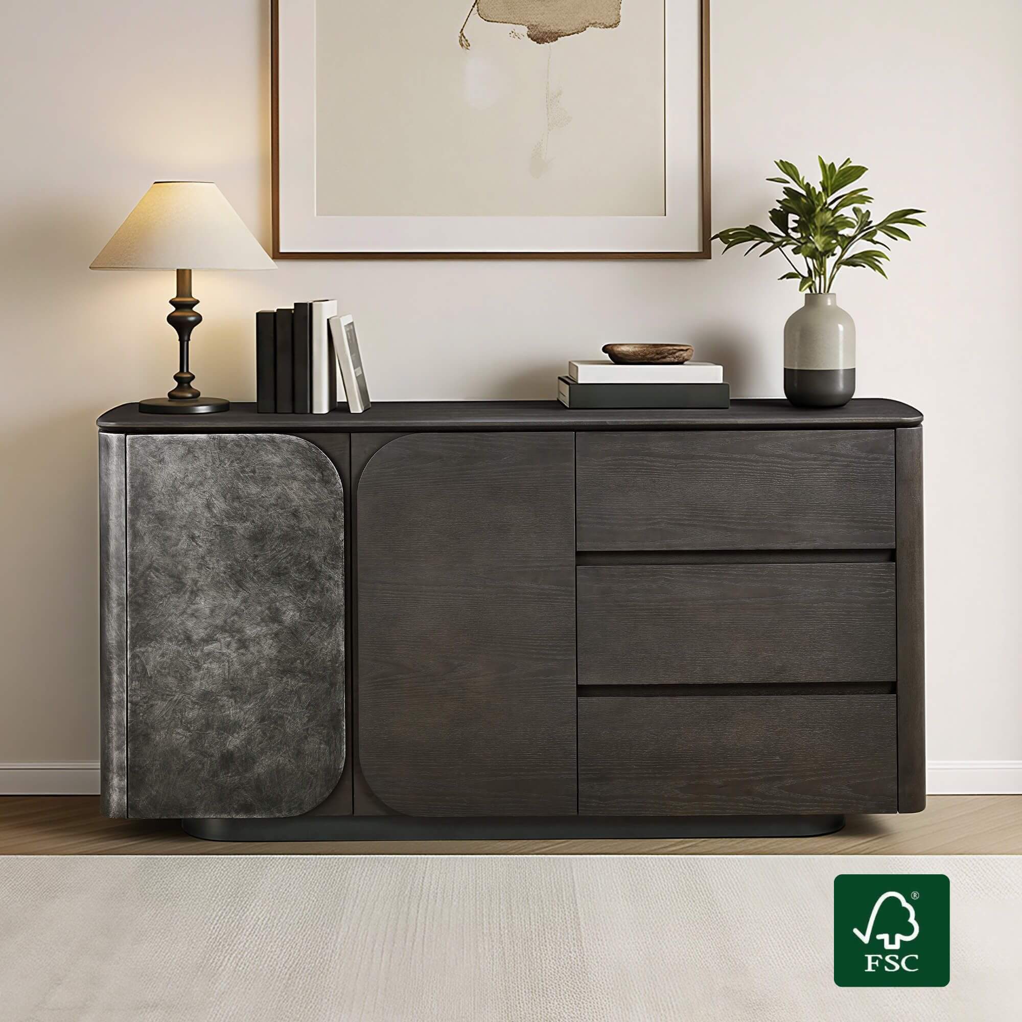 63" Samuel Scandinavian Sideboard with Metallic Lacquer Door