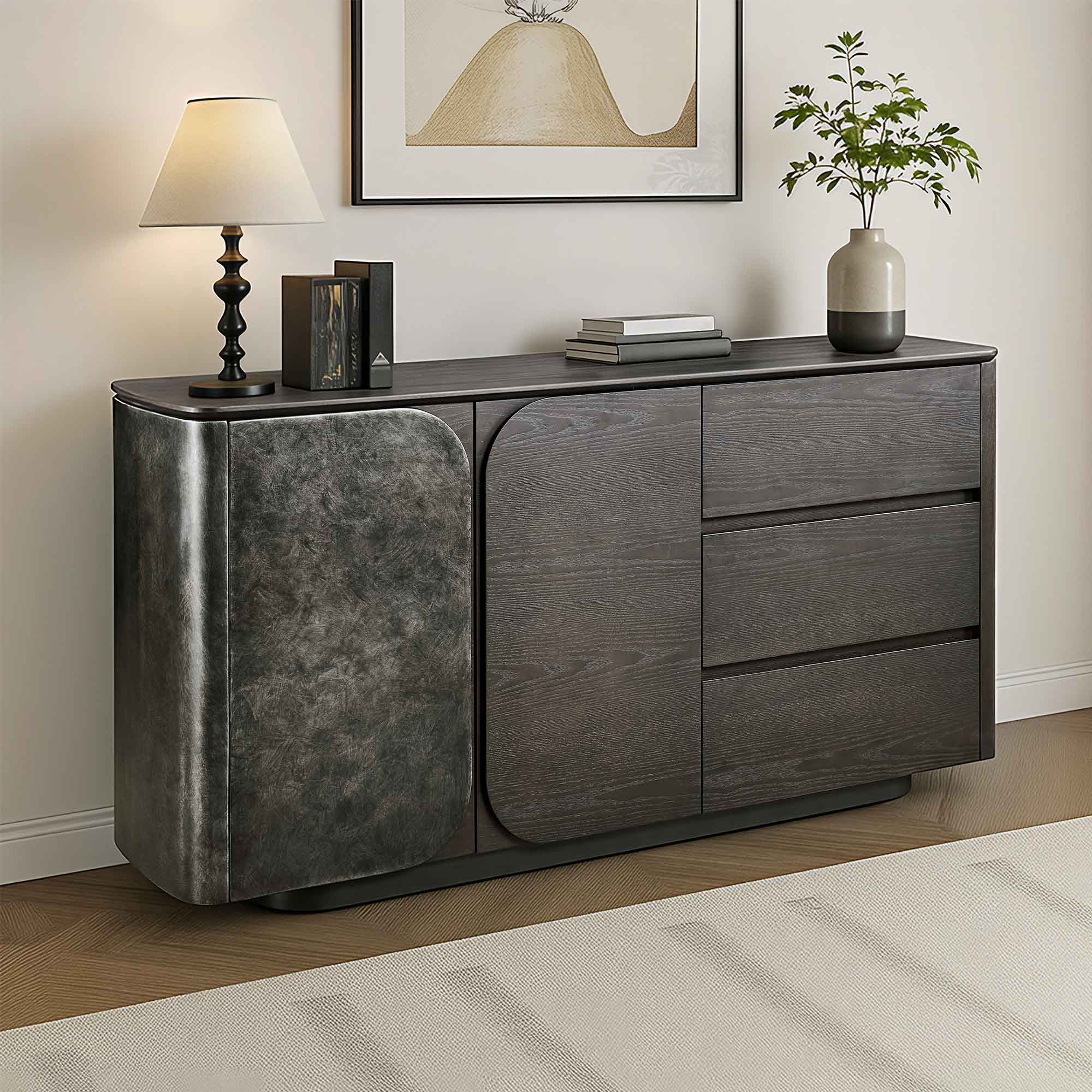 63" Samuel Scandinavian Sideboard with Metallic Lacquer Door - Image 3