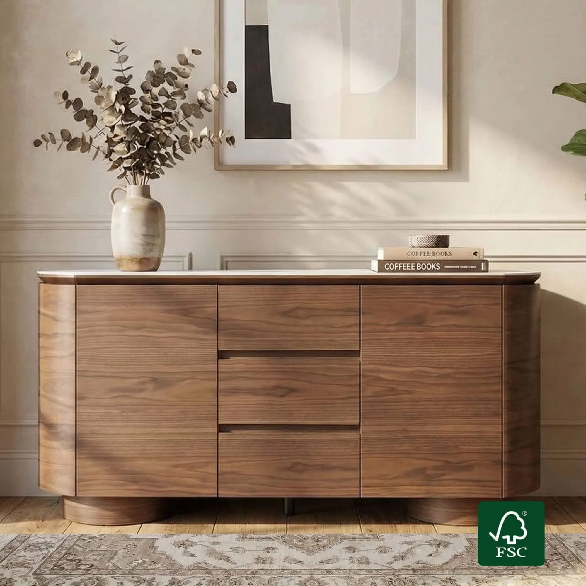 63" Todd Walnut Sideboard with Cylindrical Base