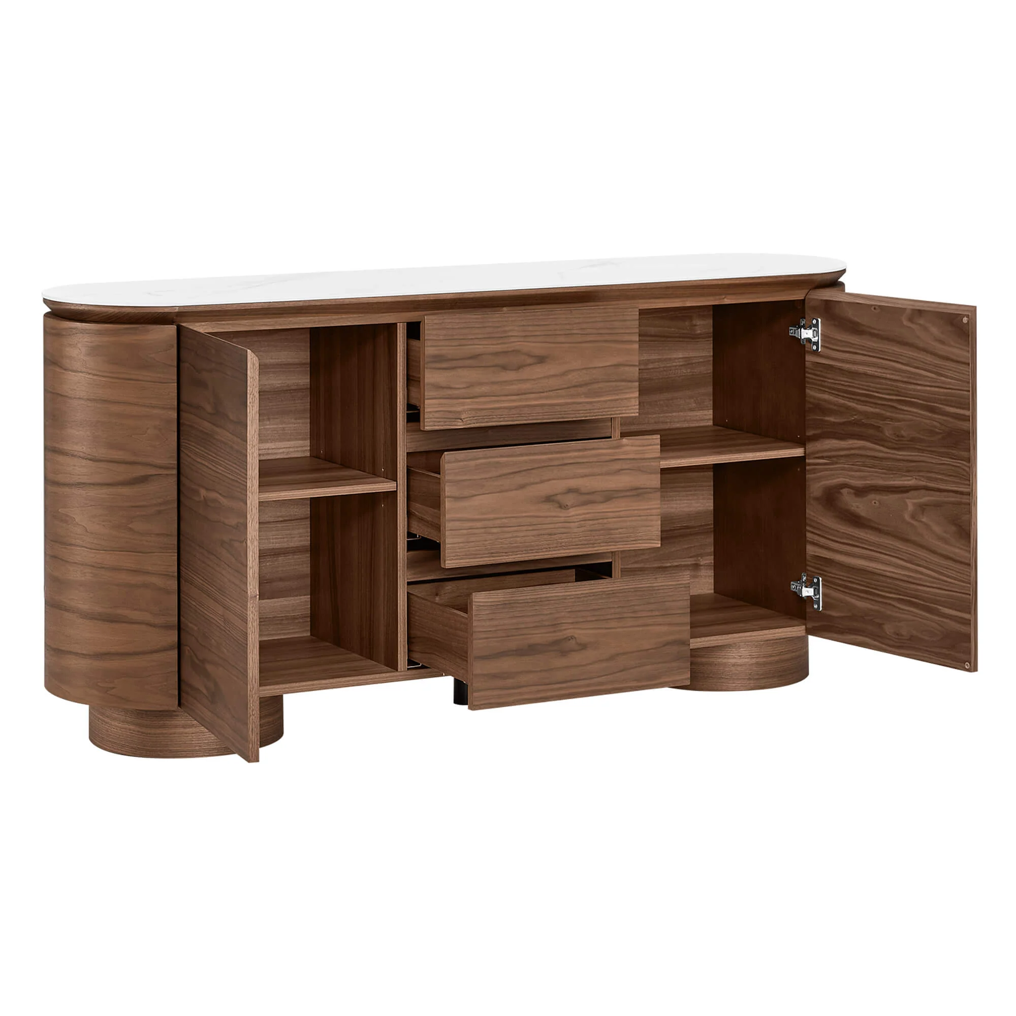 63" Todd Walnut Sideboard with Cylindrical Base - Image 9