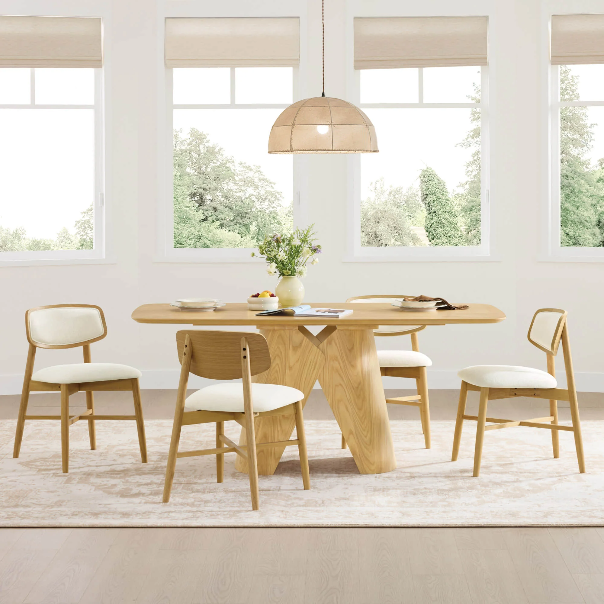 70.9" Elowen Sculptural Wood Base Dining Table Set - Image 21