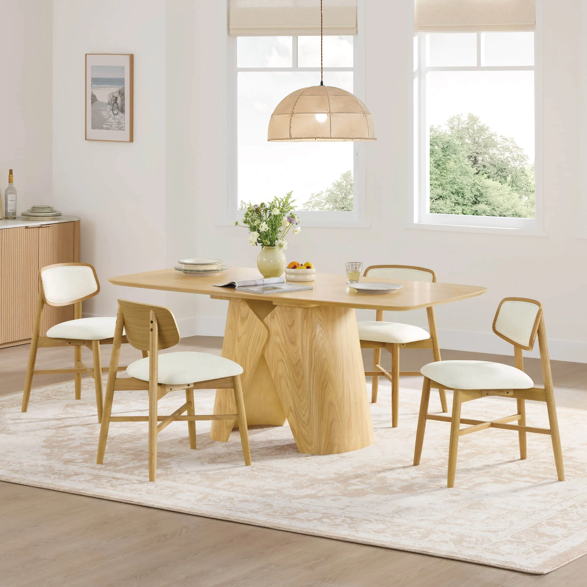 70.9" Elowen Sculptural Wood Base Dining Table Set - Image 22