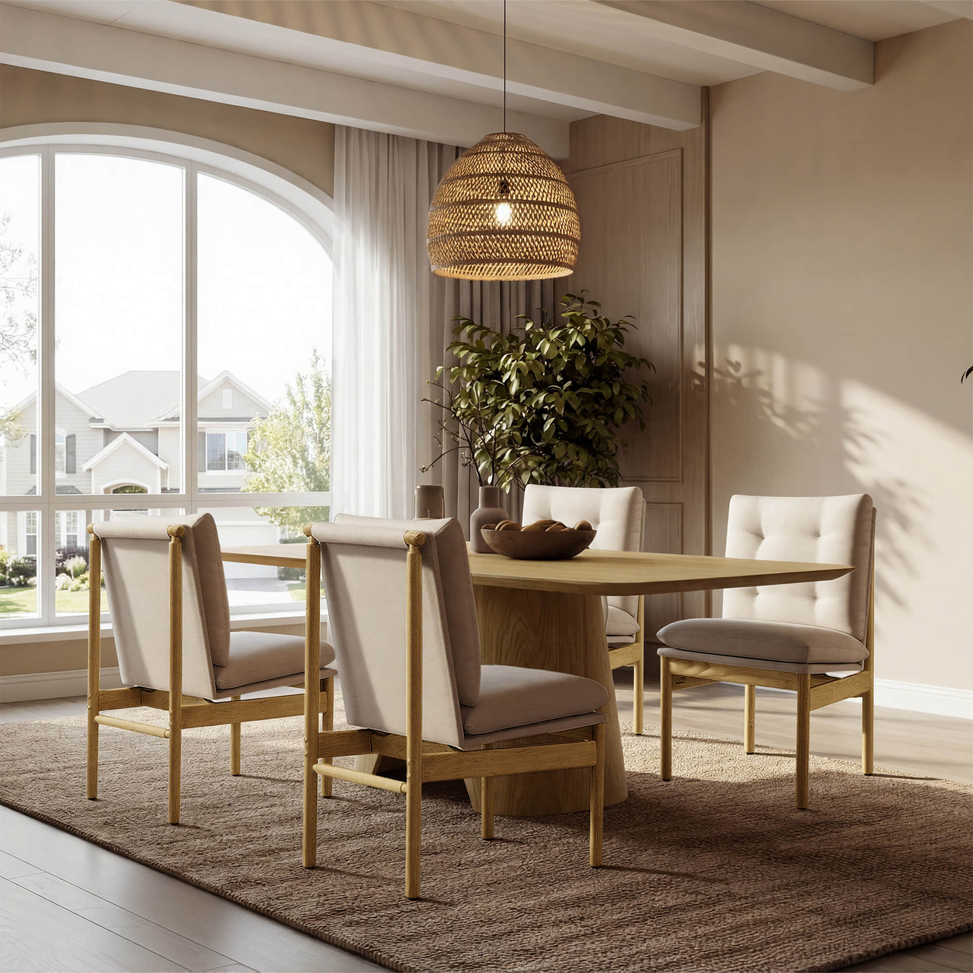 70.9" Elowen Sculptural Wood Base Dining Table Set - Image 4