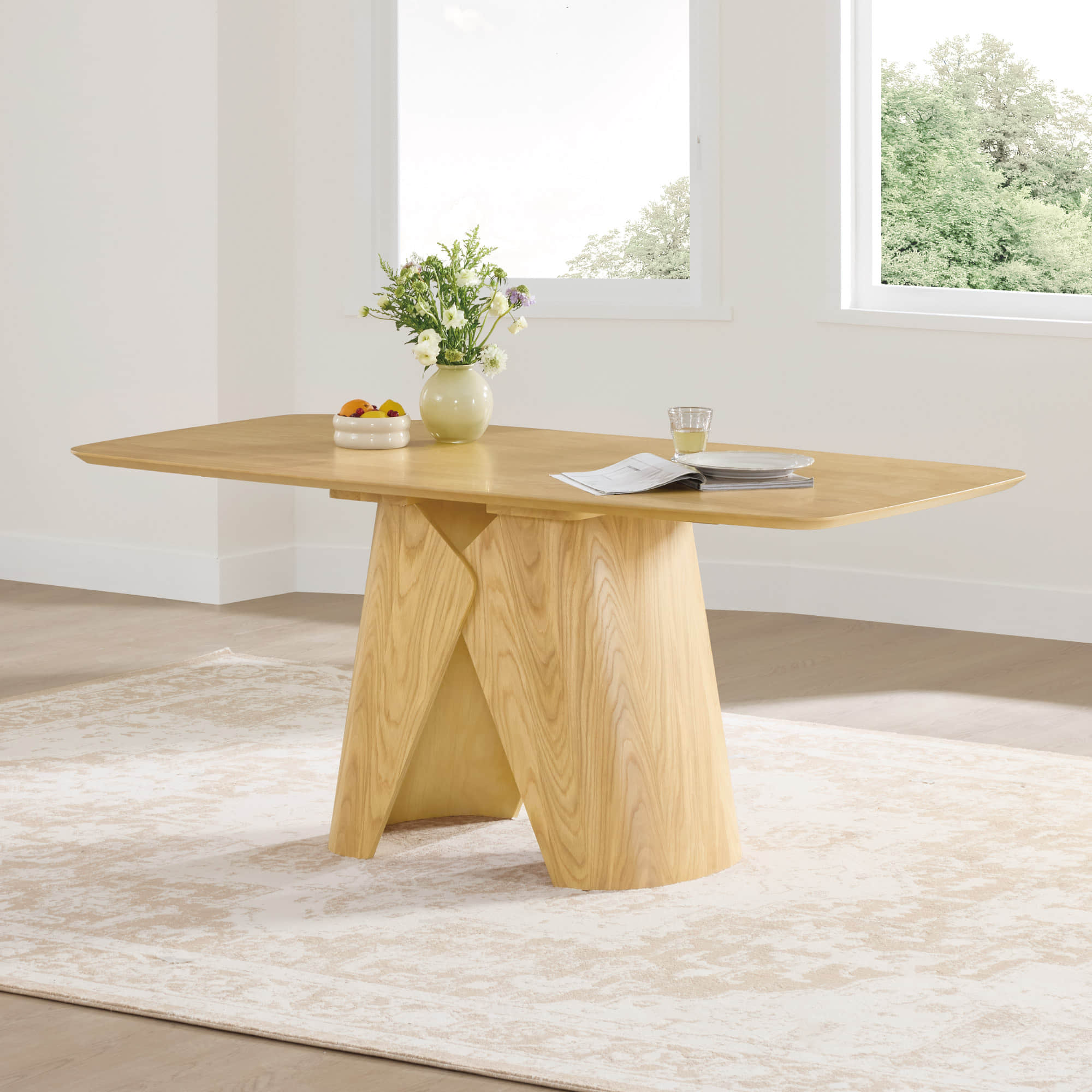 70.9" Elowen Sculptural Wood Base Dining Table Set - Image 5