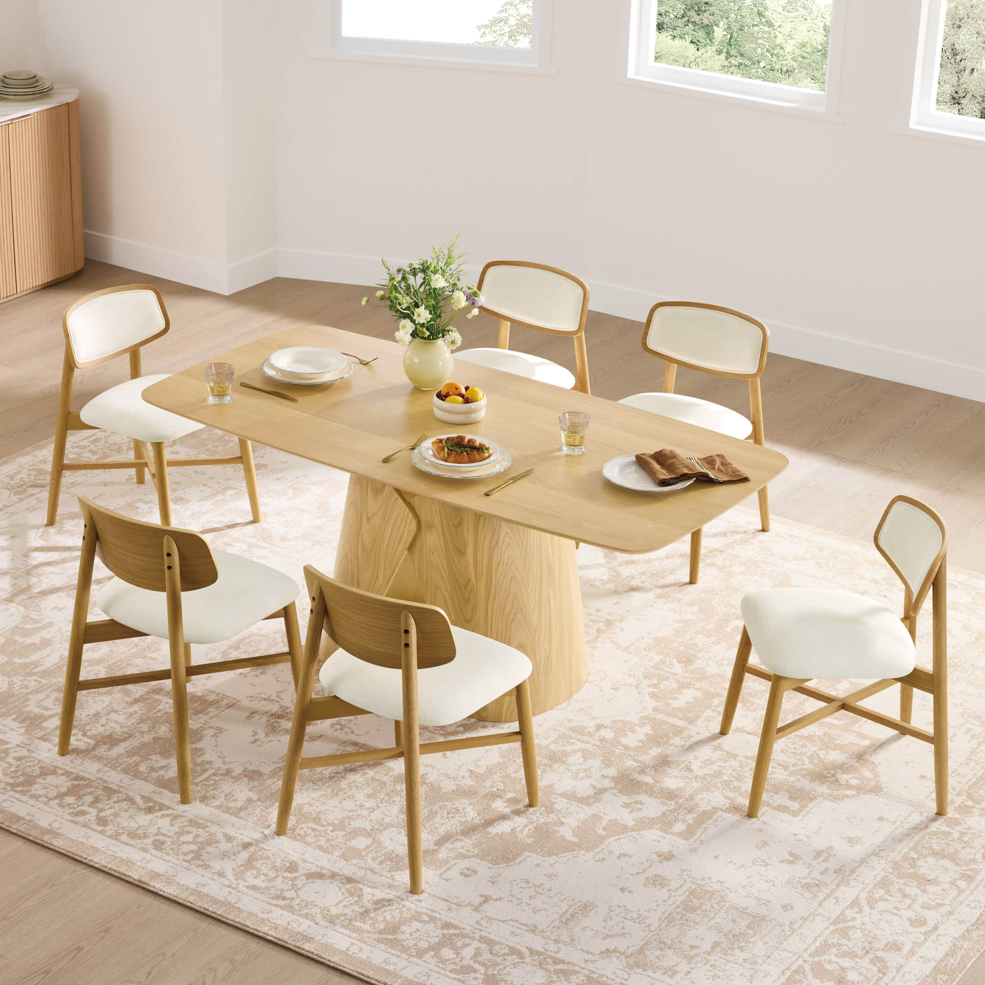70.9" Elowen Sculptural Wood Base Dining Table Set - Image 6
