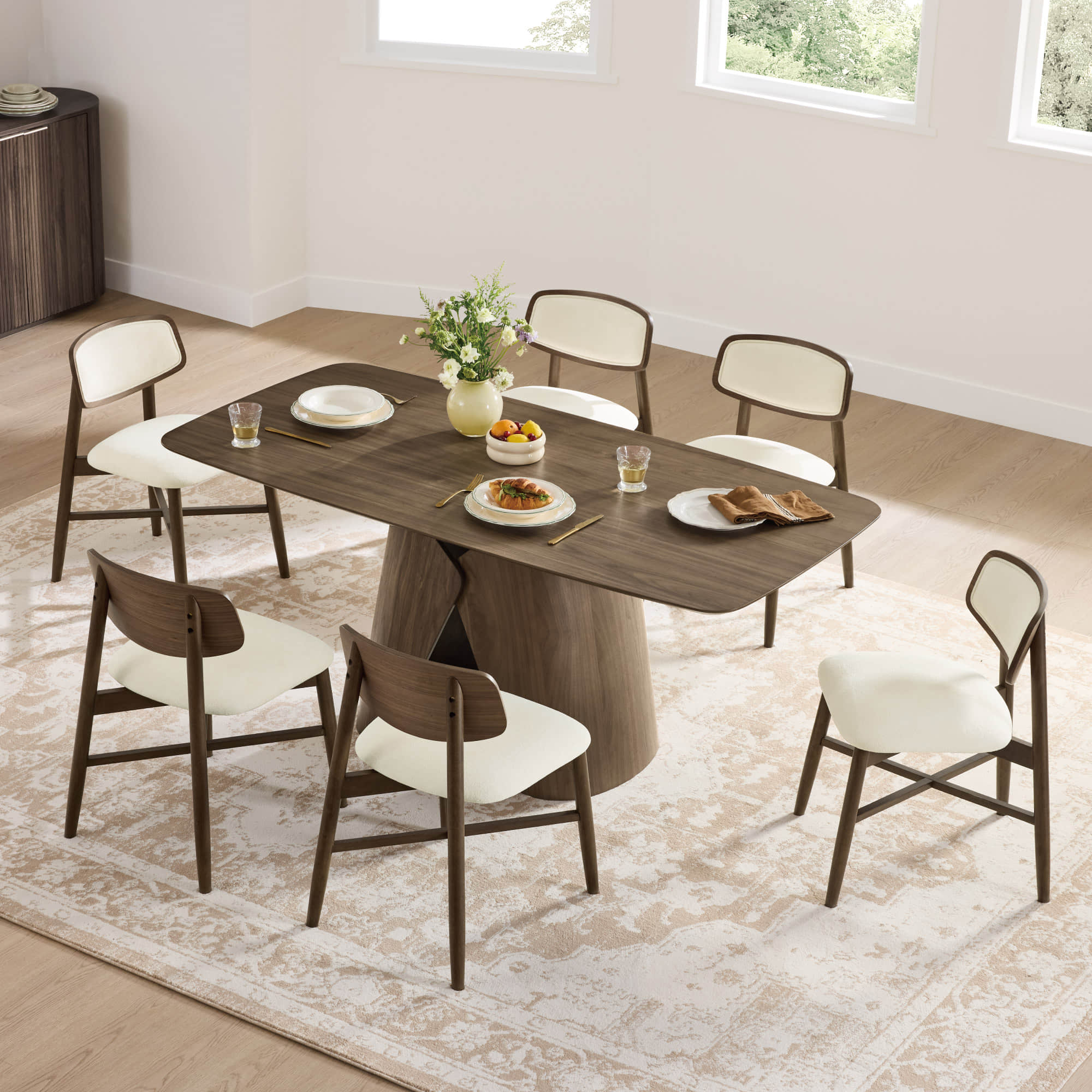 70.9" Elowen Sculptural Wood Base Dining Table Set - Image 8
