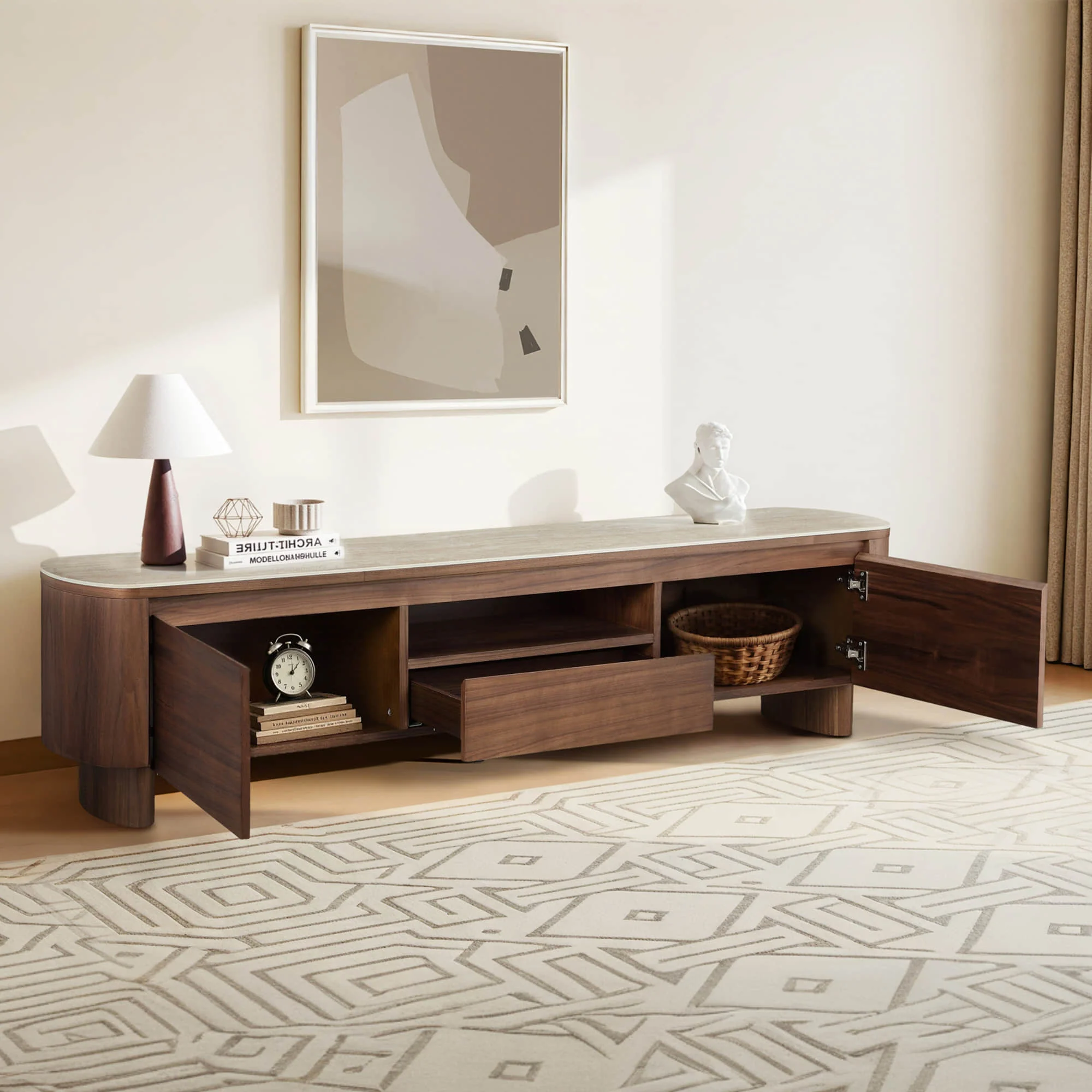 71" Chad Classic Open Shelf Functional TV Stand with Drawer - Image 4