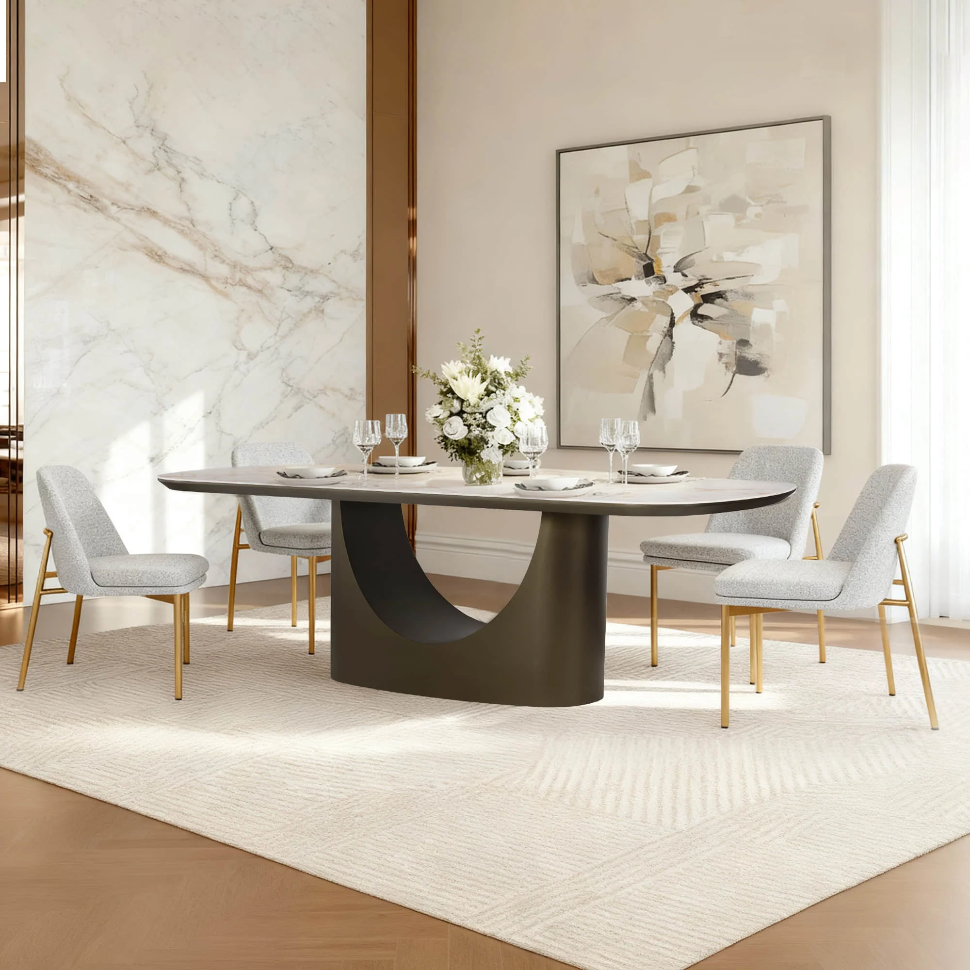 71” Layla Sintered Stone Elegant Soft-Corner Dining Table - Image 6