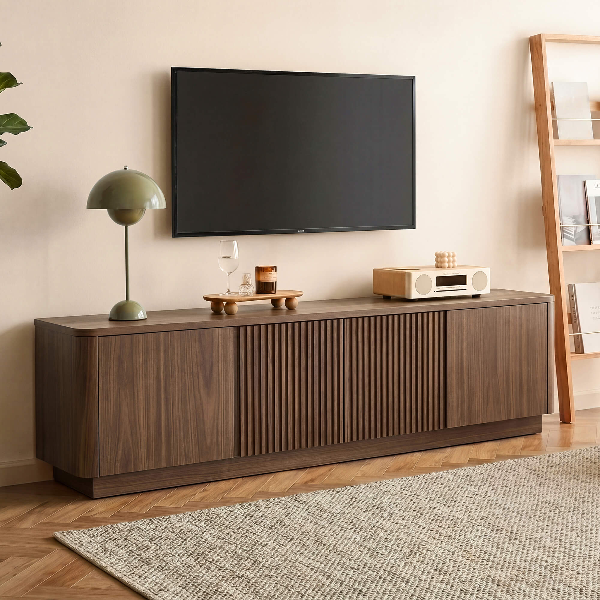 79" Coral Mid Century Fluted TV Stand with Four Doors - Image 3