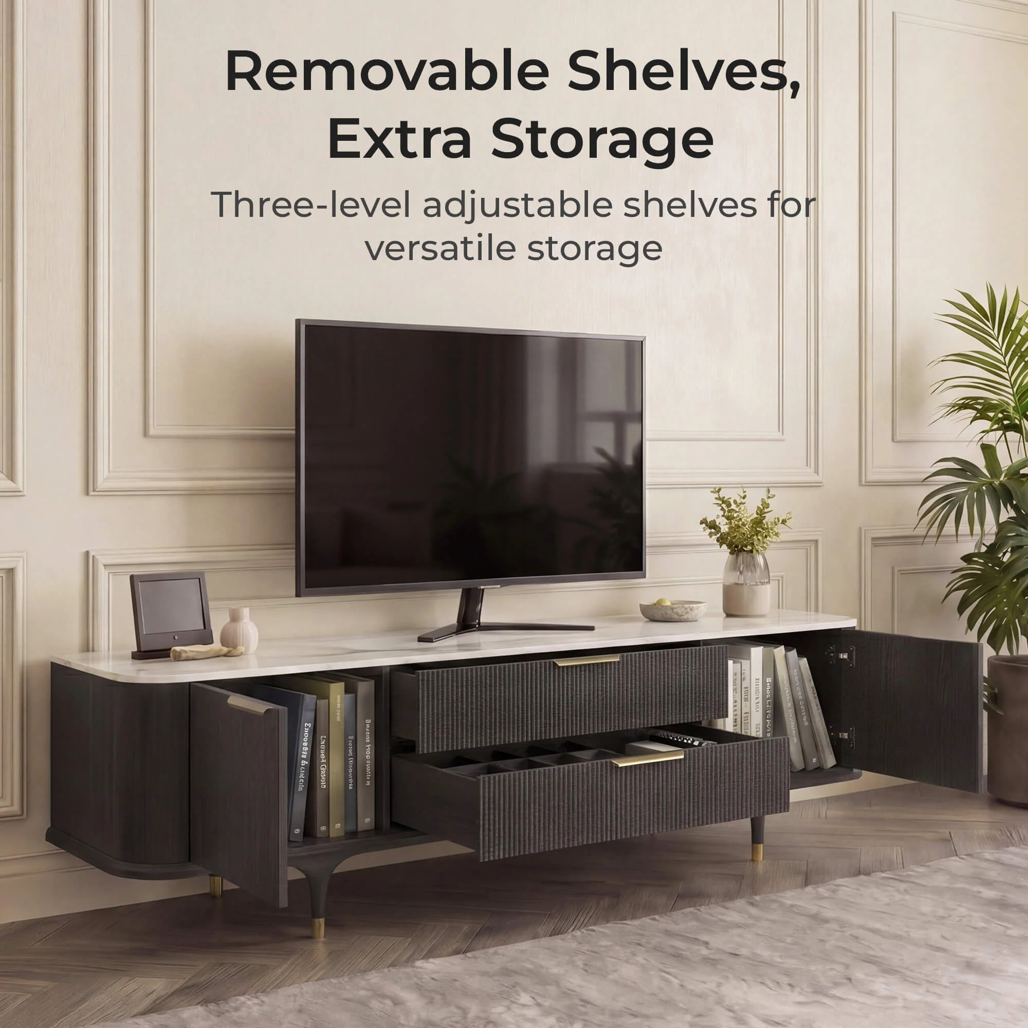 79" Irais Solid Wood TV Stand with Sintered Stone - Image 16