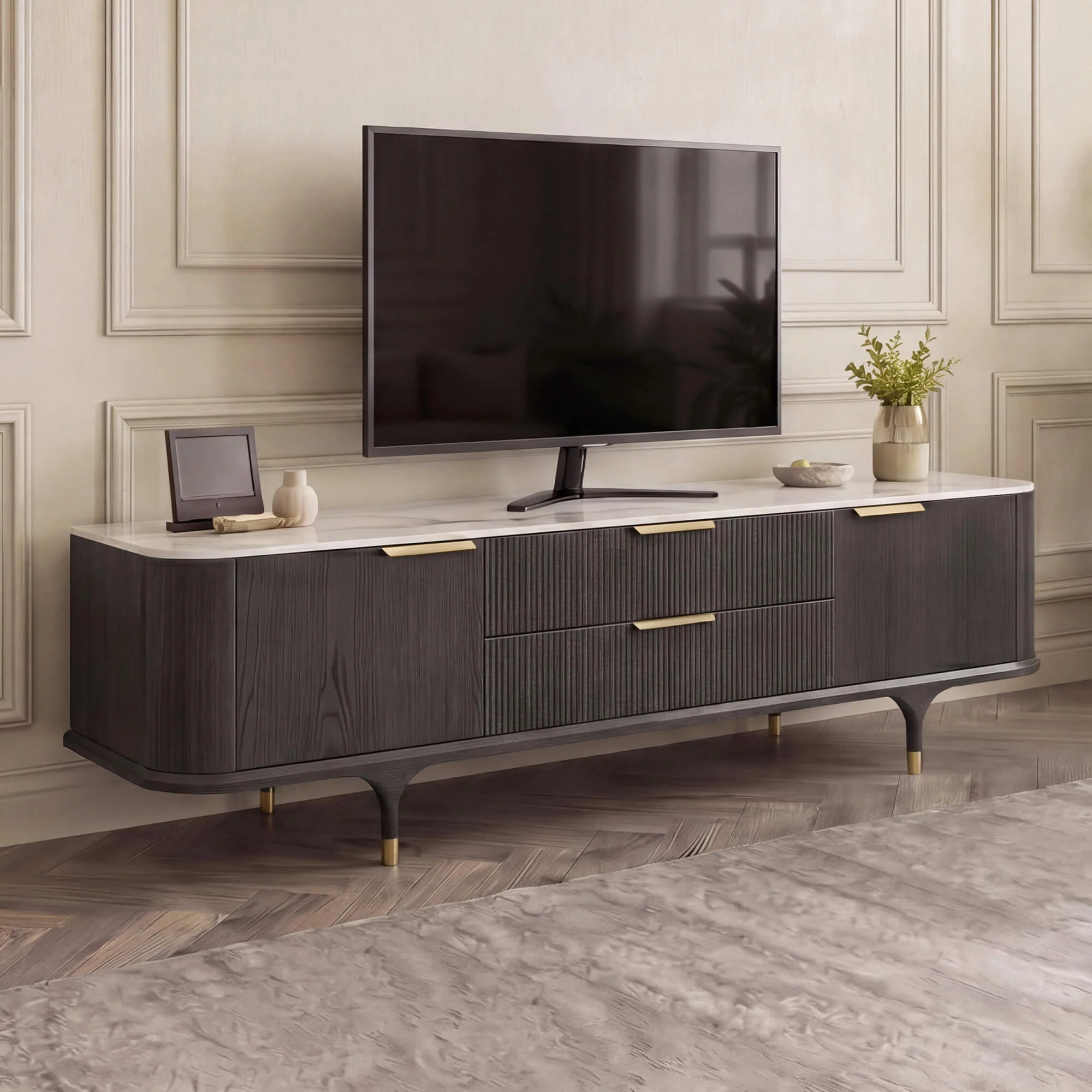 79" Irais Solid Wood TV Stand with Sintered Stone - Image 3