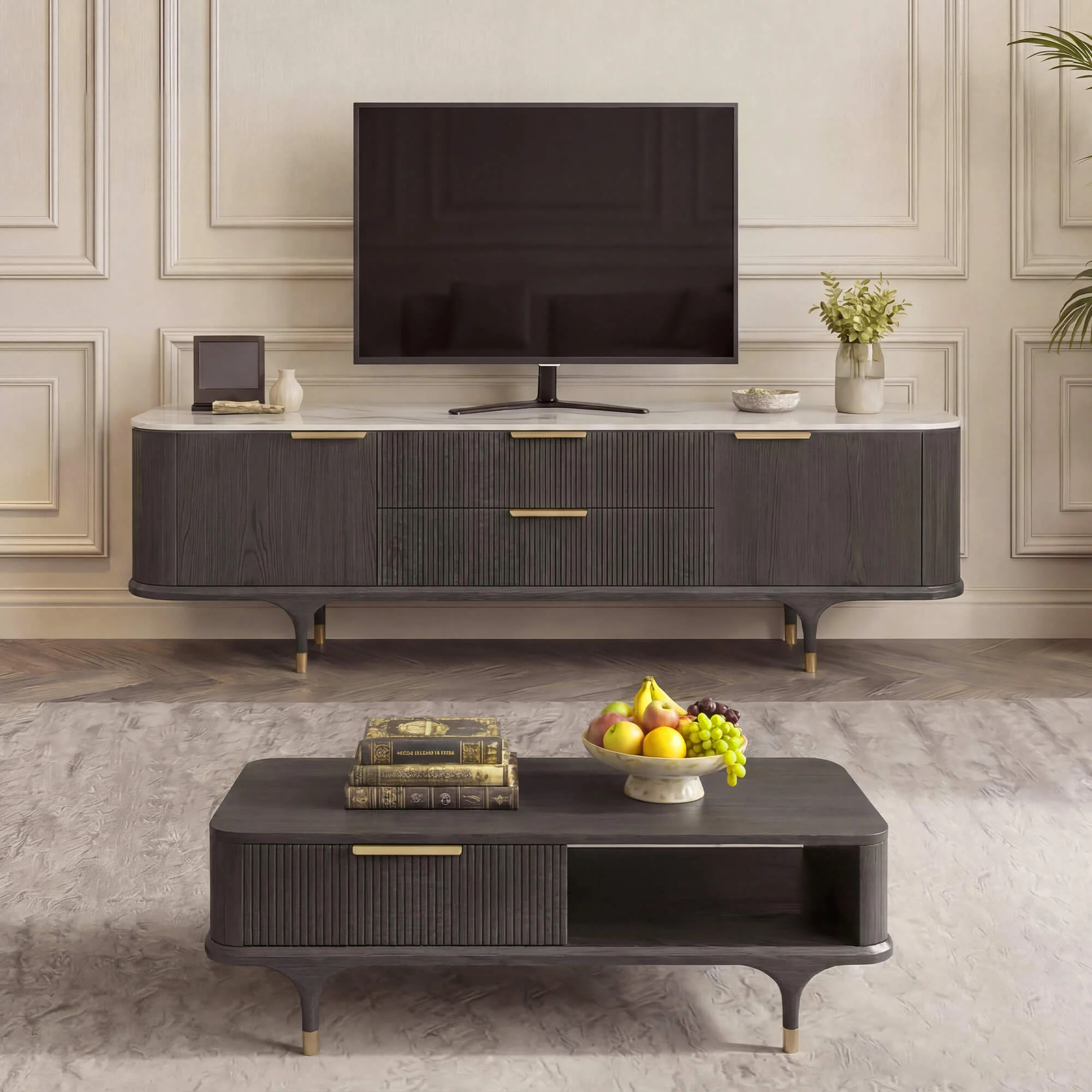79" Irais Solid Wood TV Stand with Sintered Stone - Image 4