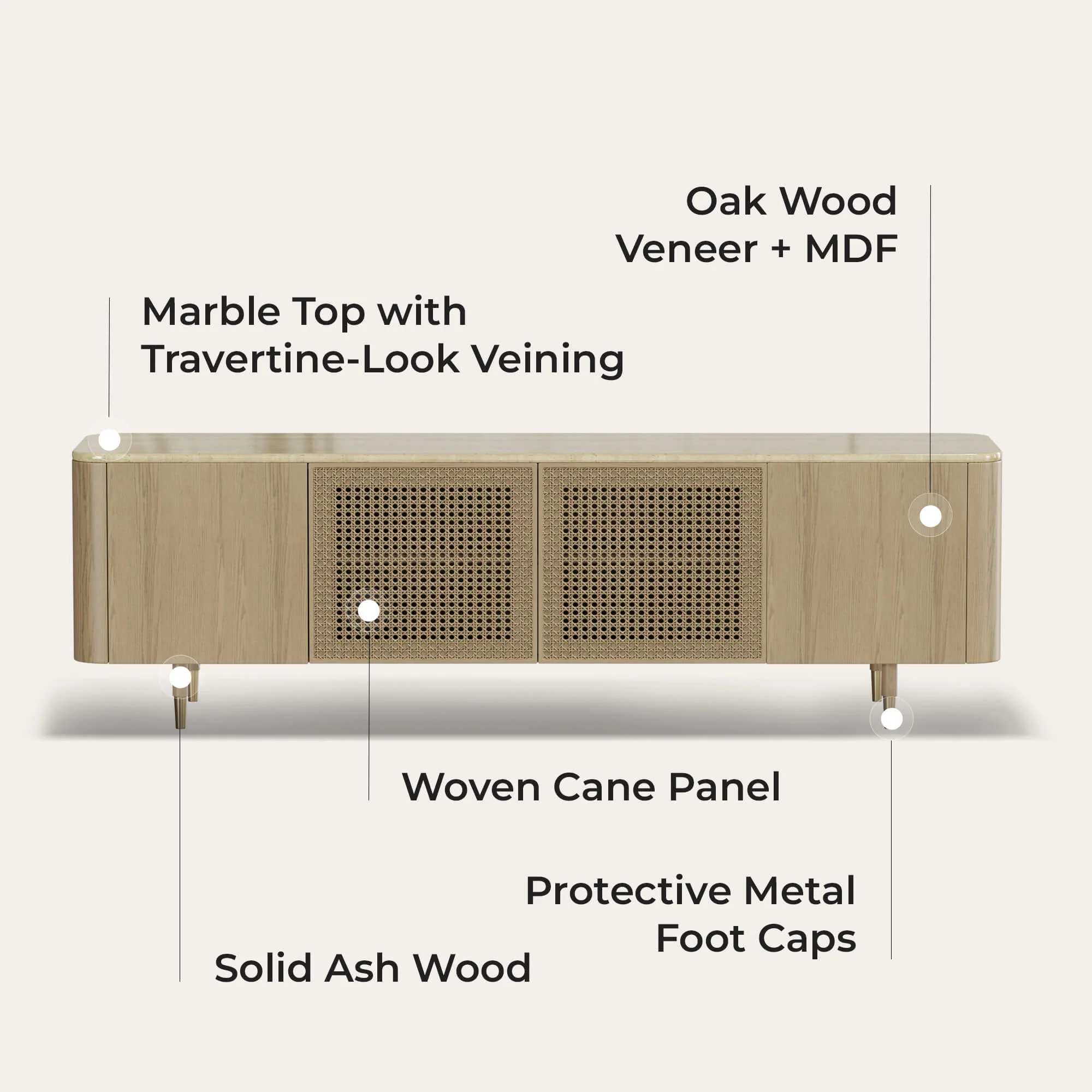 79" Renee Scandinavian Travertine TV Stand with Woven Rattan - Image 15