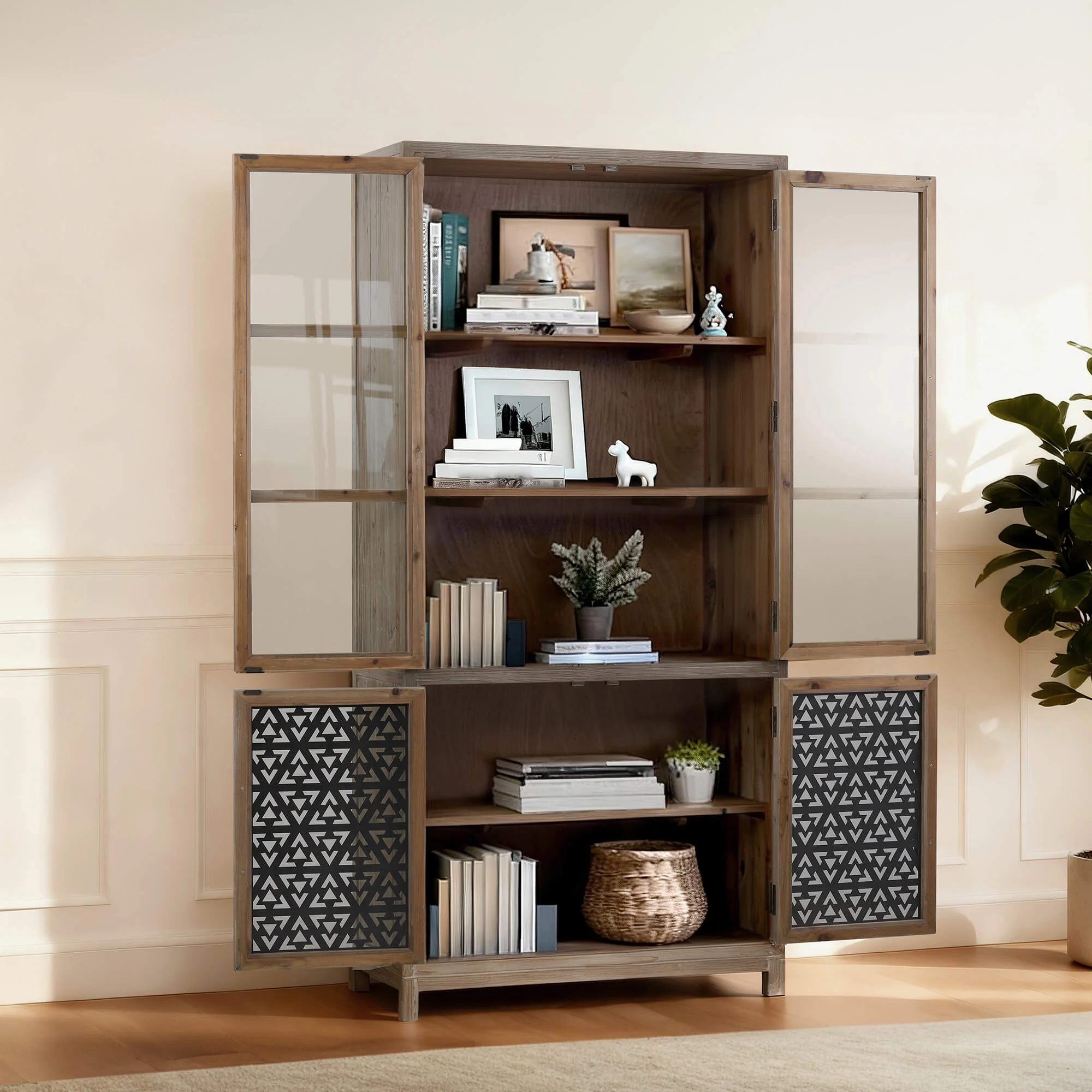 83'' Ethan Farmhouse Solid Wood Tall Display Cabinet Sideboard - Image 2