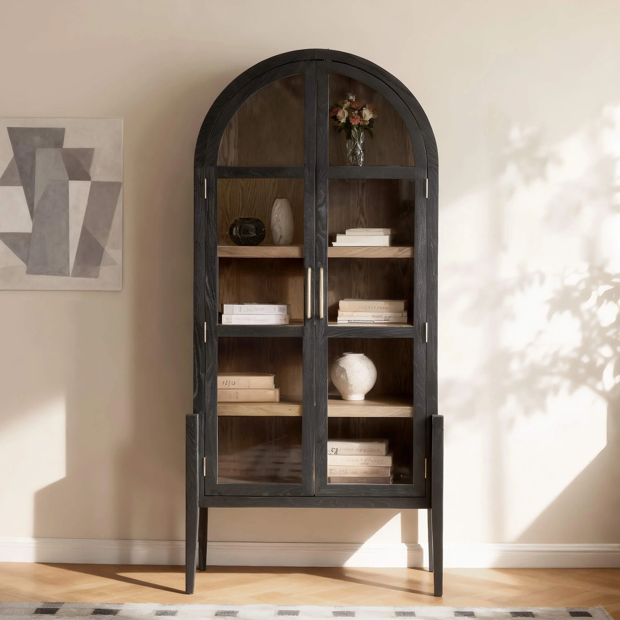 83" Kyle Solid Wood Arched Tall Cabinet Sideboard