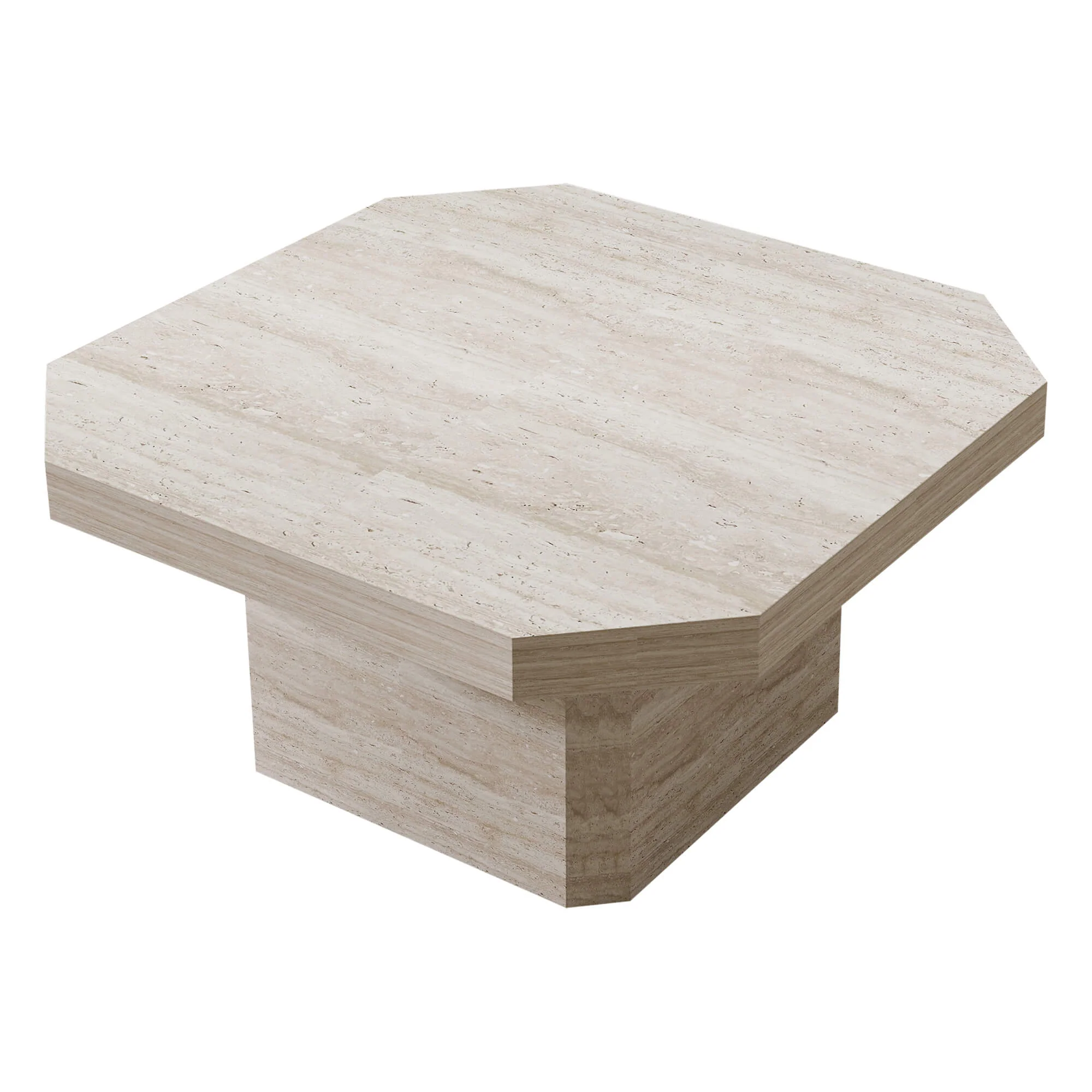 Aaron Midcentury Octagon Travertine Coffee Table - Image 4
