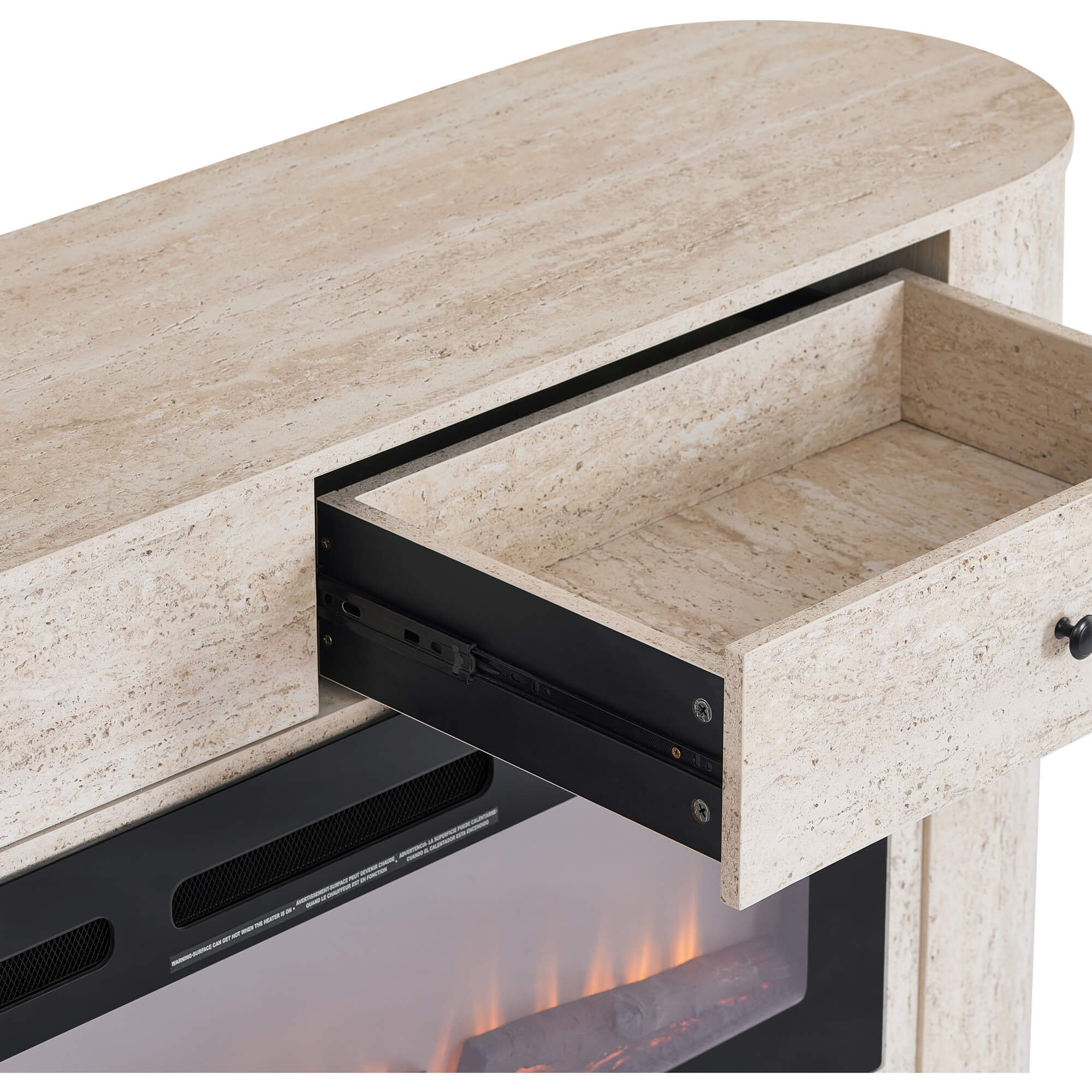 63" Aaron Travertine Electric Fireplace Sideboard - Image 6