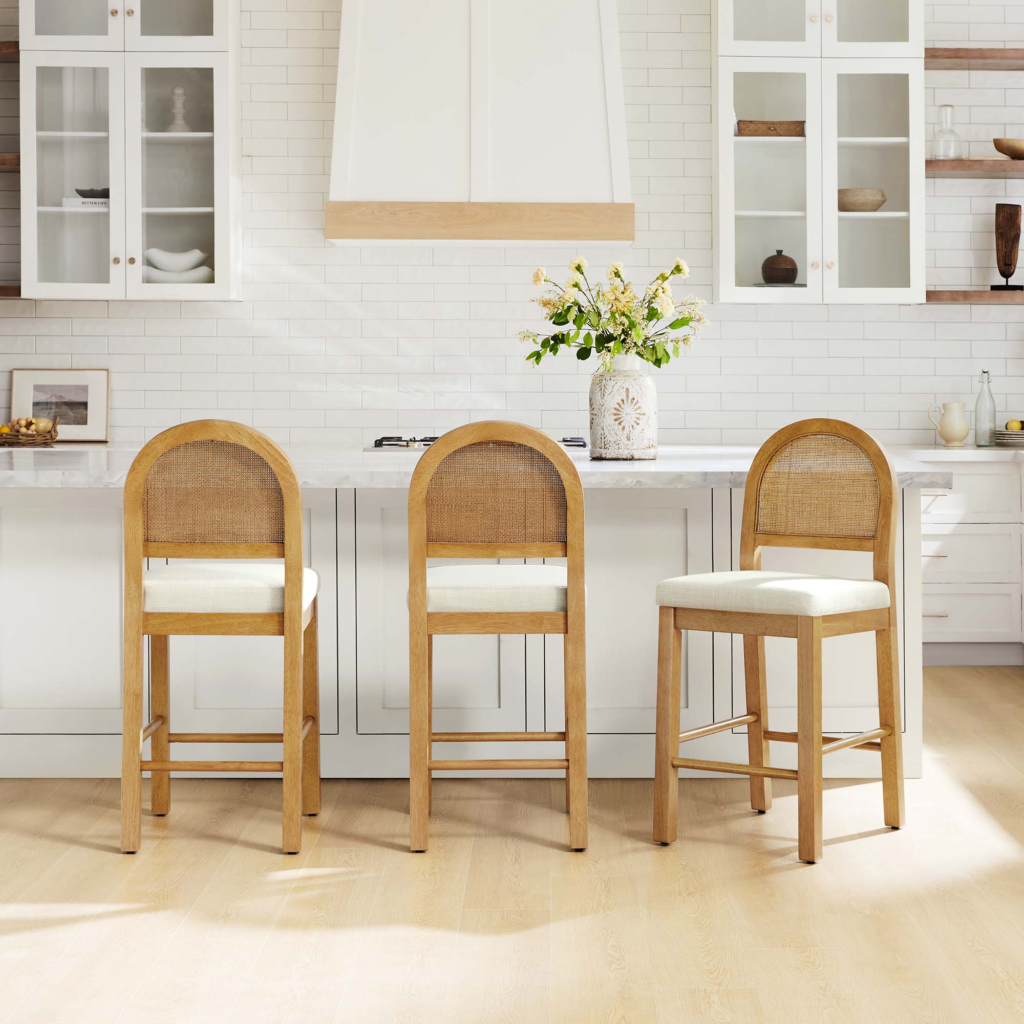 Abigail Rattan Curved Counter Stool with Performance Fabric - Image 11