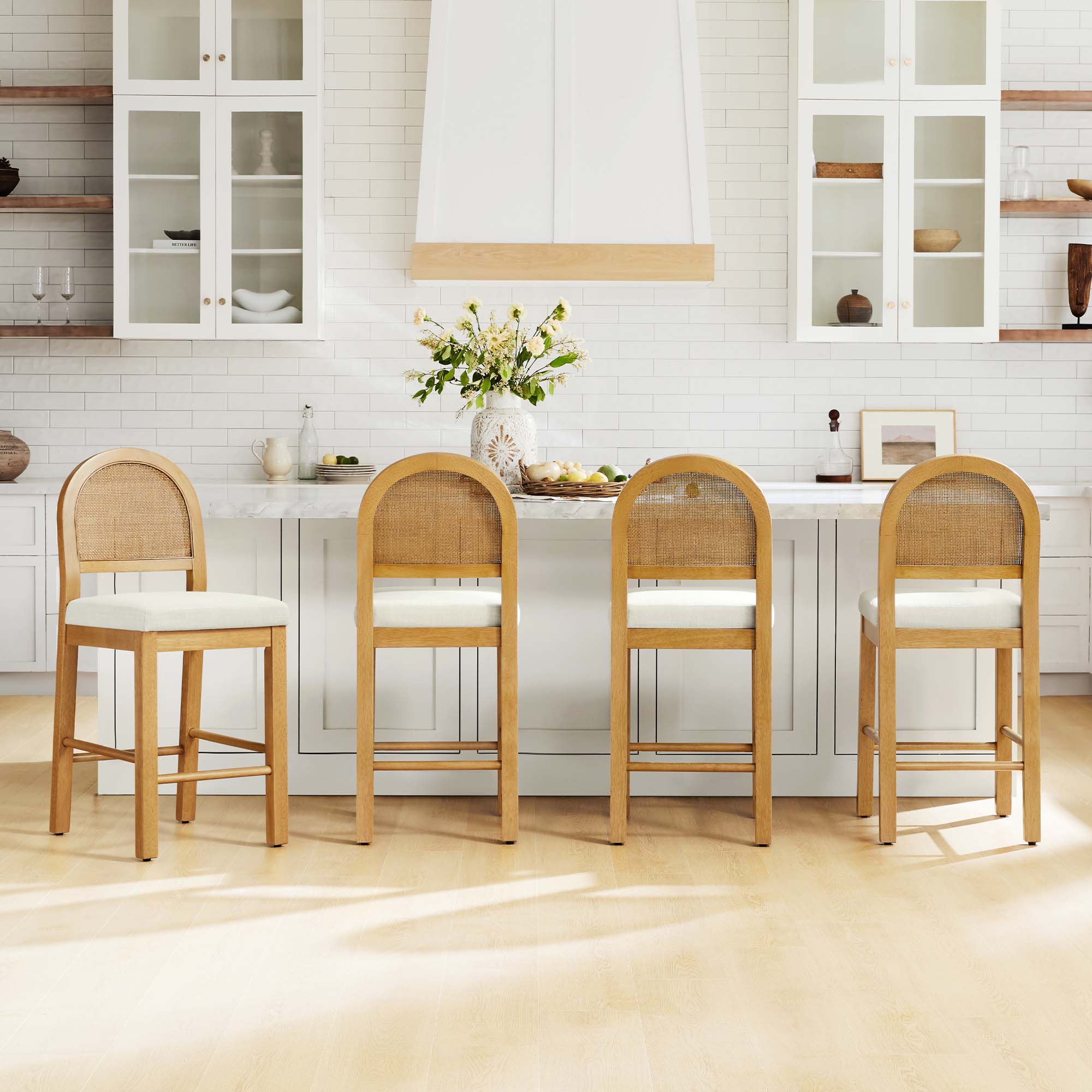Abigail Rattan Curved Counter Stool with Performance Fabric - Image 12