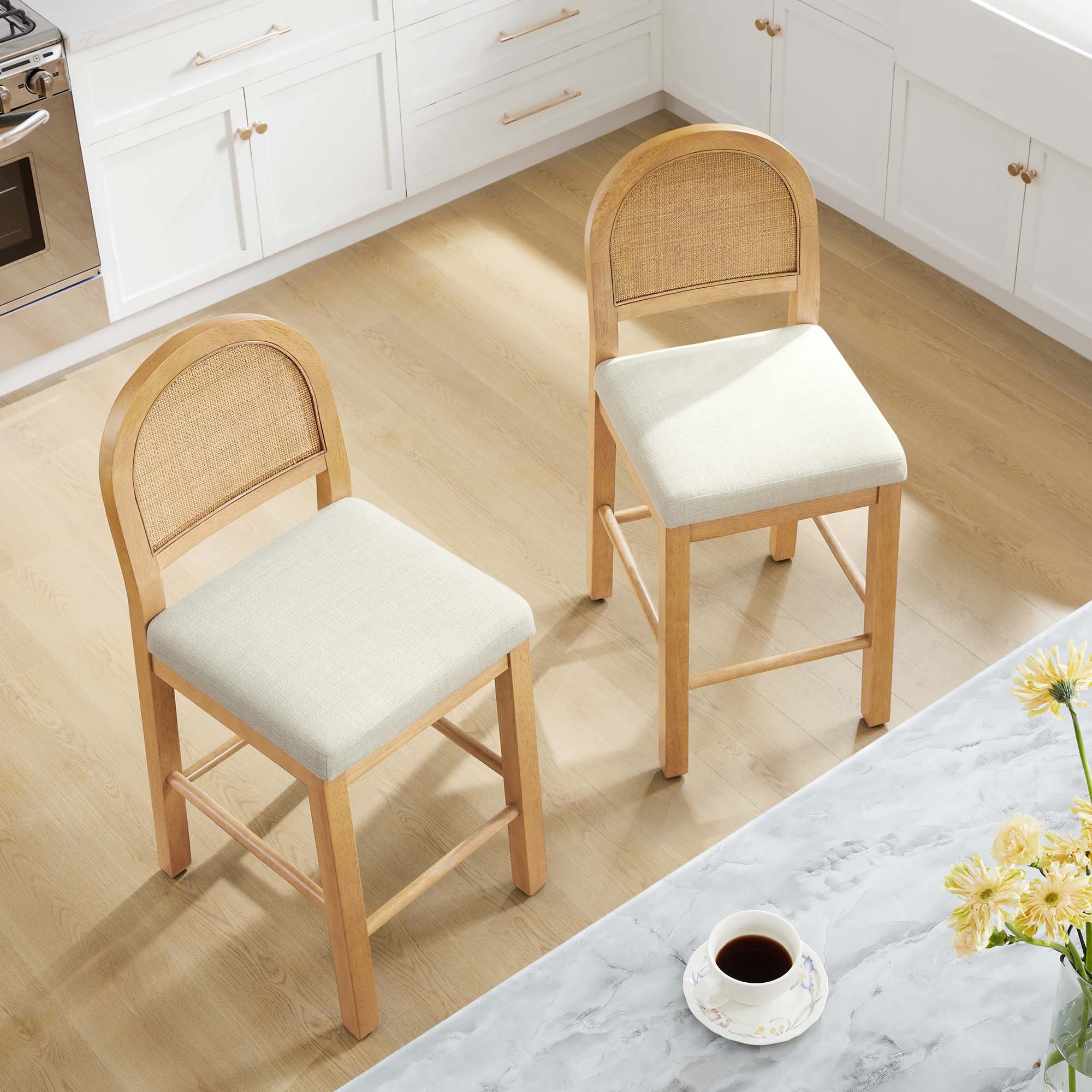 Abigail Rattan Curved Counter Stool with Performance Fabric - Image 3