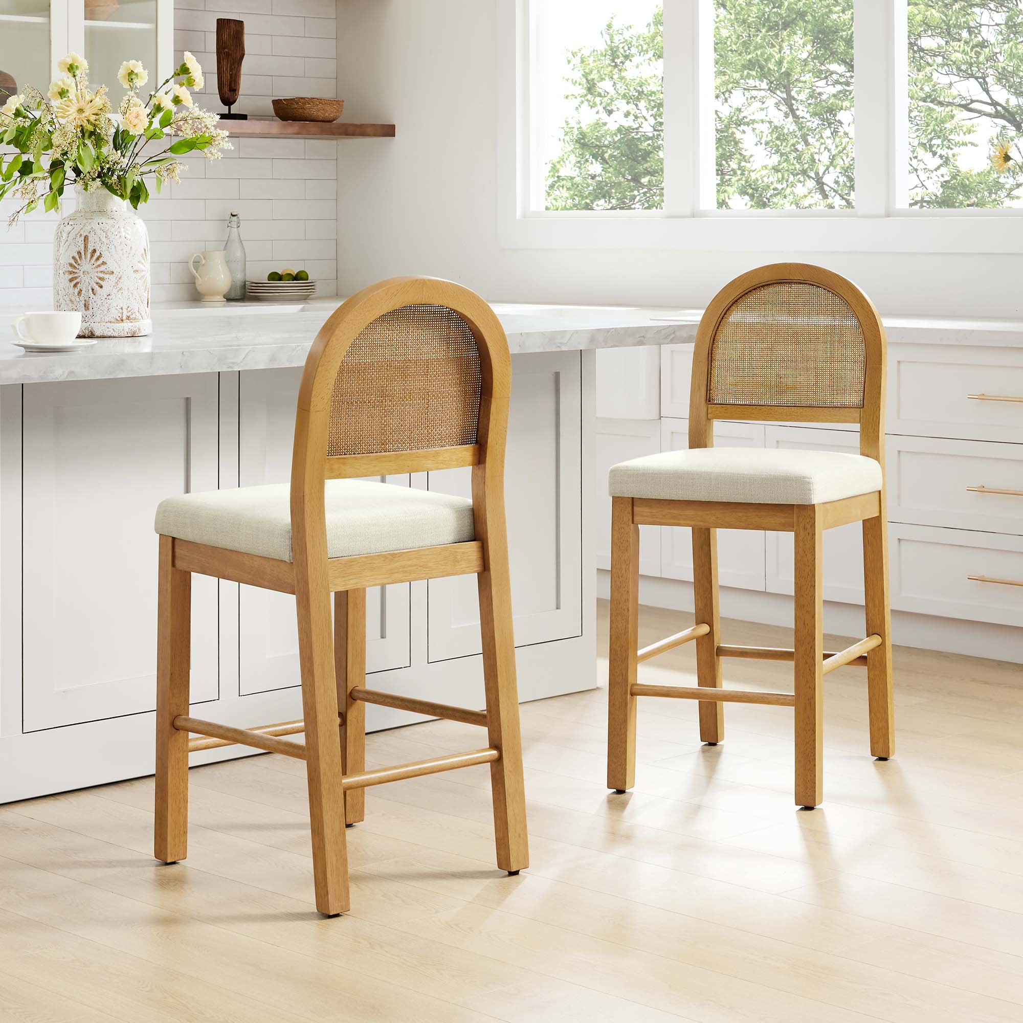 Abigail Rattan Curved Counter Stool with Performance Fabric - Image 4