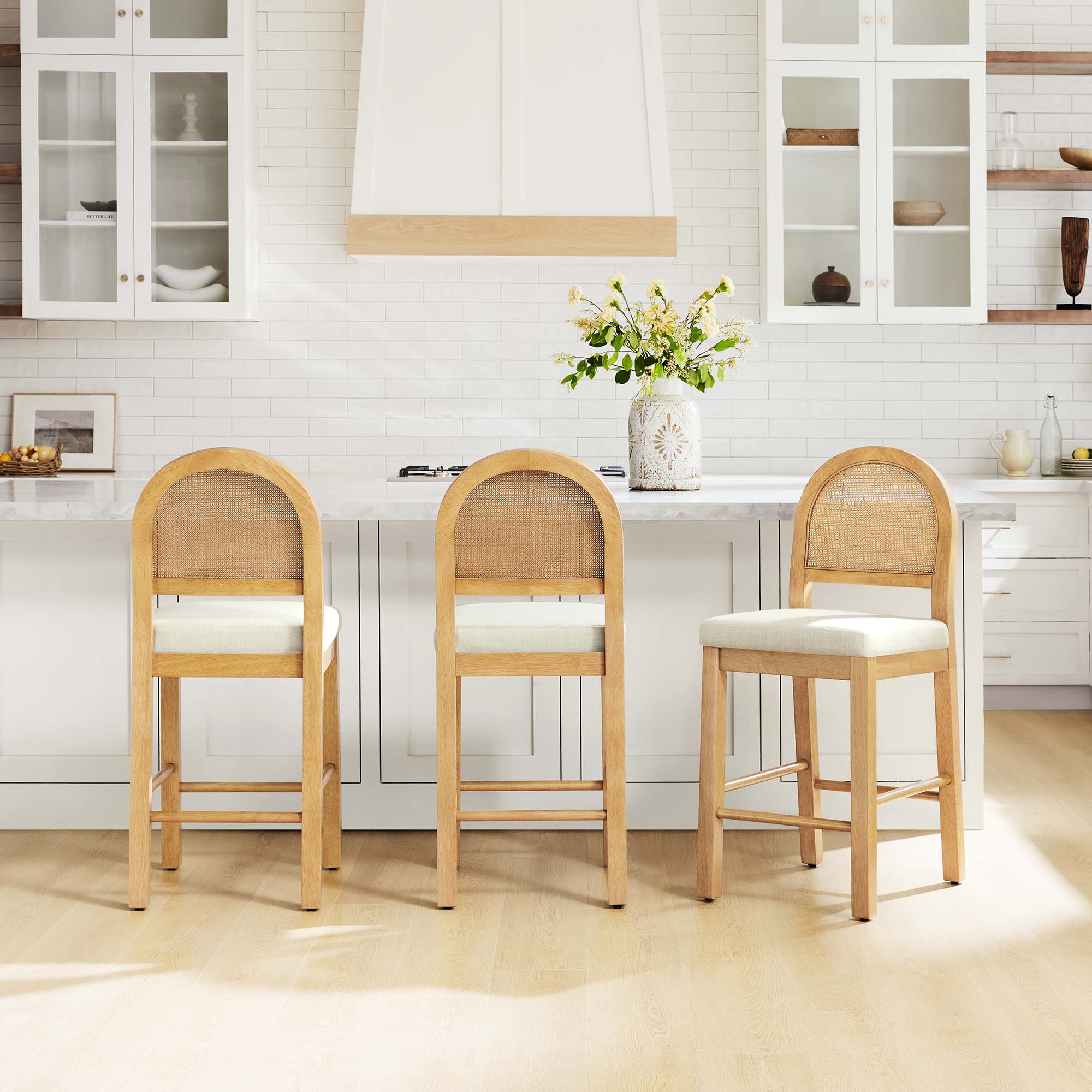 Abigail Rattan Curved Counter Stool with Performance Fabric - Image 7