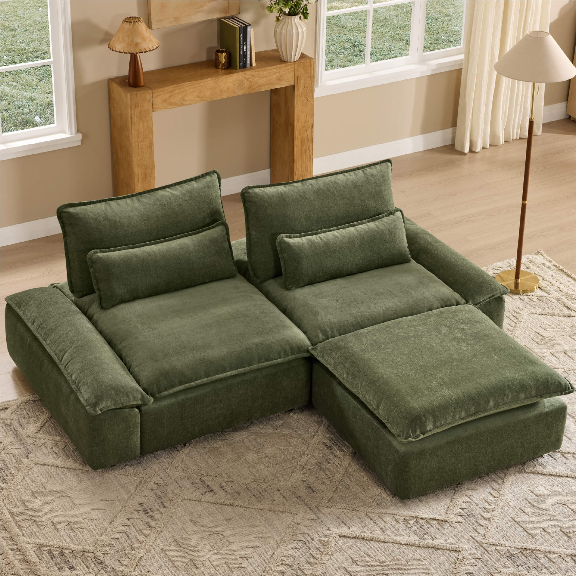 Ace Minimalist Chenille Adjustable Backrest 3-Seater Modular Sofa with Storage Armrest - Image 13