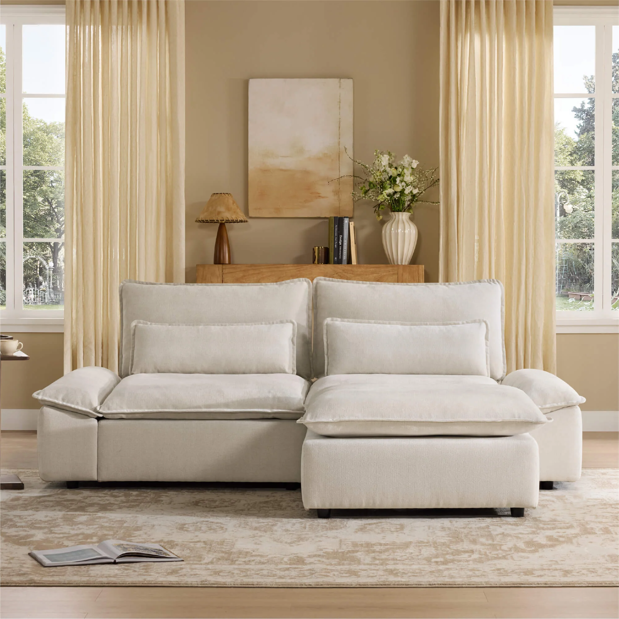 Ace Minimalist Chenille Adjustable Backrest 3-Seater Modular Sofa with Storage Armrest - Image 46