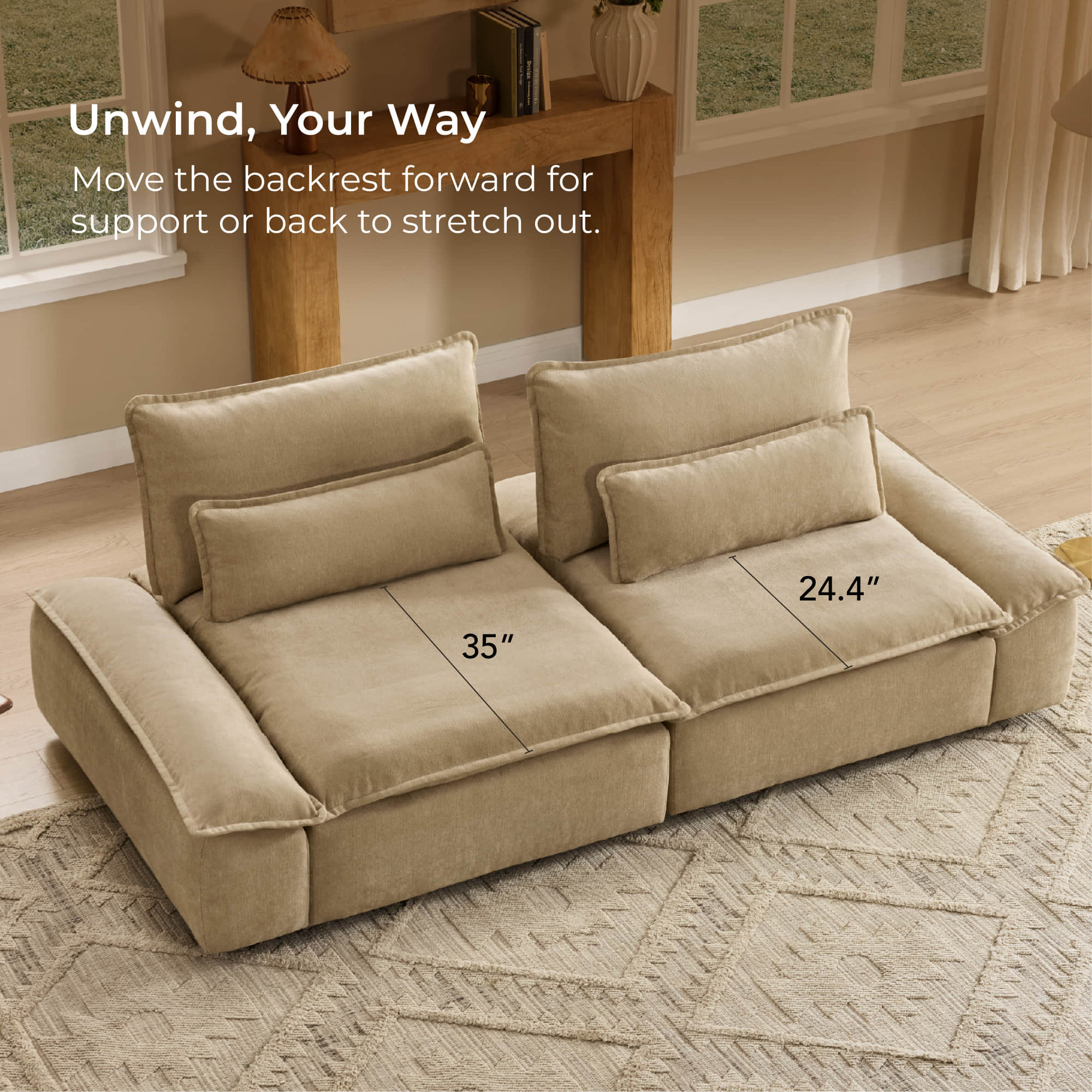 Ace Minimalist Chenille Adjustable Backrest 3-Seater Modular Sofa with Storage Armrest - Image 61