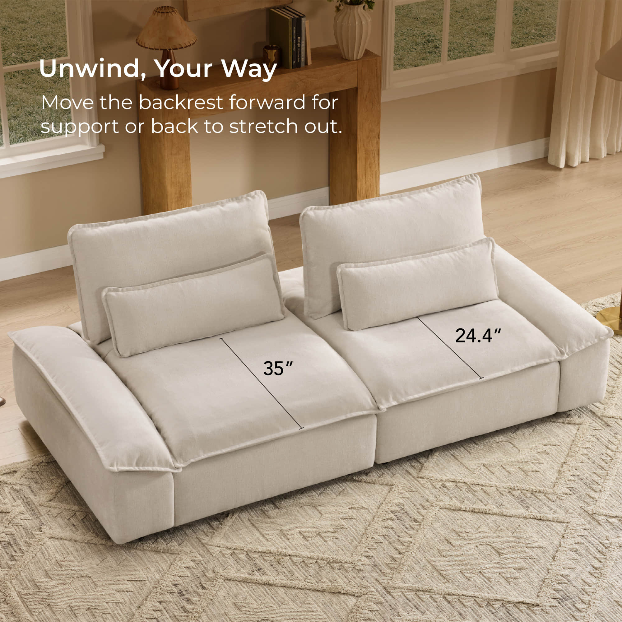 Ace Minimalist Chenille Adjustable Backrest 3-Seater Modular Sofa with Storage Armrest - Image 68