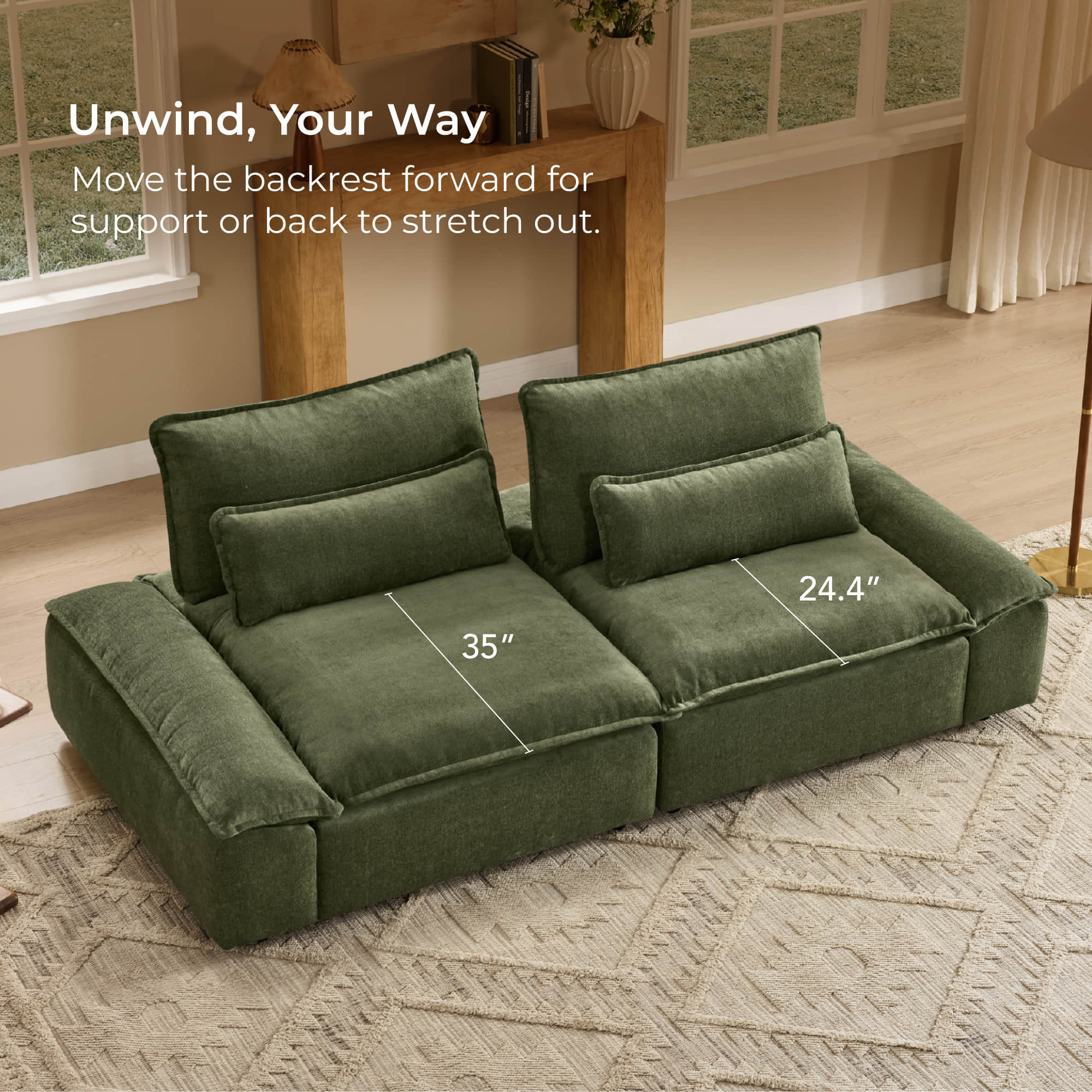 Ace Minimalist Chenille Adjustable Backrest 4-Seater Modular Sofa with Storage Armrest - Image 42