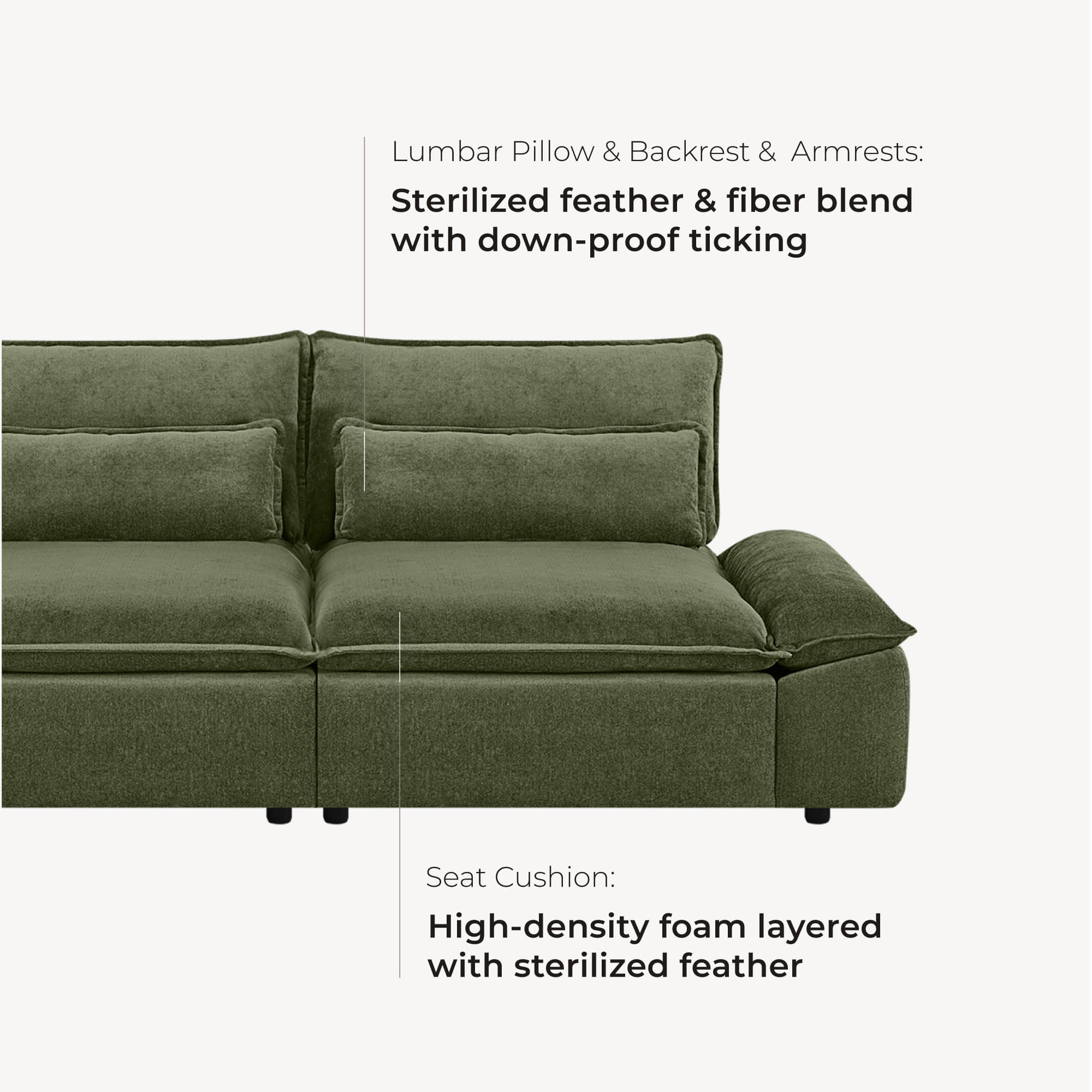 Ace Minimalist Chenille Adjustable Backrest 4-Seater Modular Sofa with Storage Armrest - Image 43