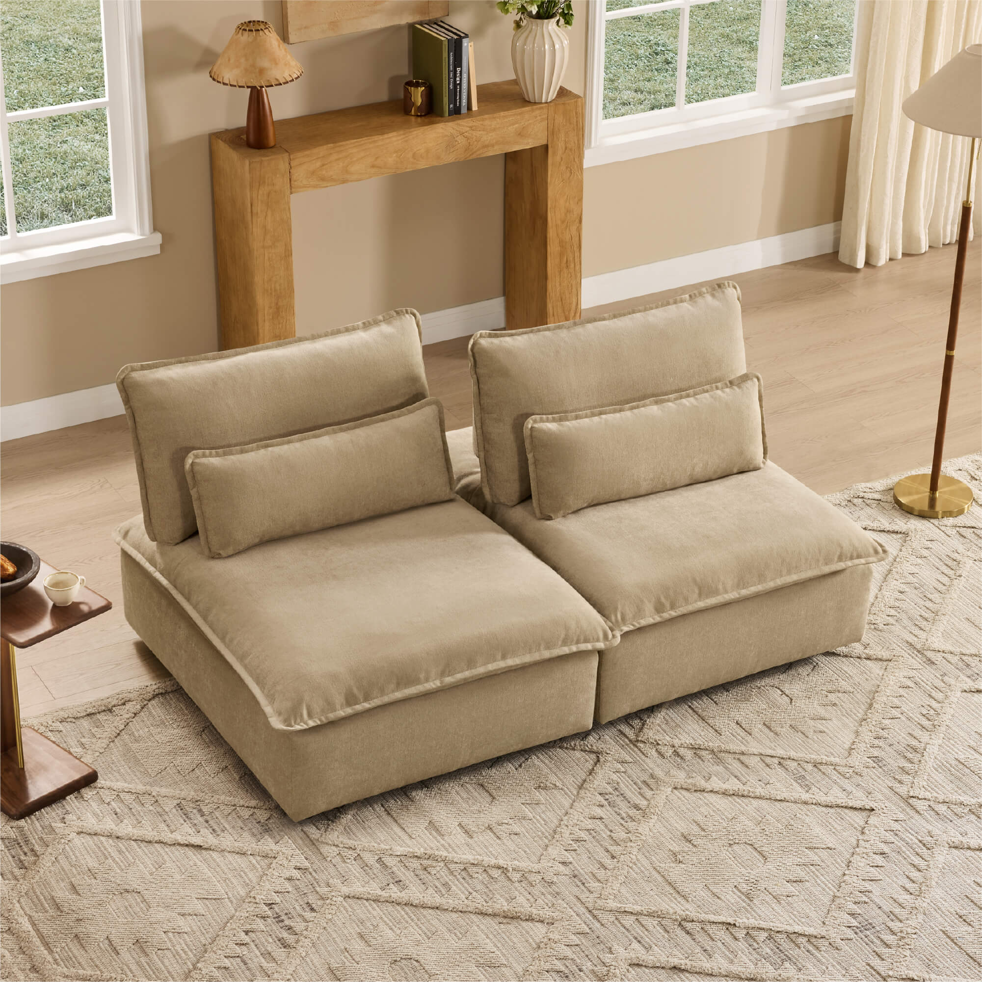 Ace Minimalist Chenille Adjustable Backrest Armless Lounge Sofa - Image 14