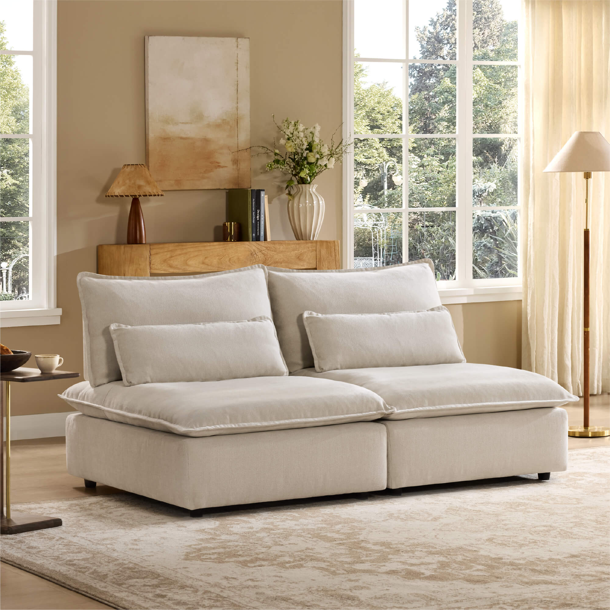 Ace Minimalist Chenille Adjustable Backrest Armless Lounge Sofa - Image 19