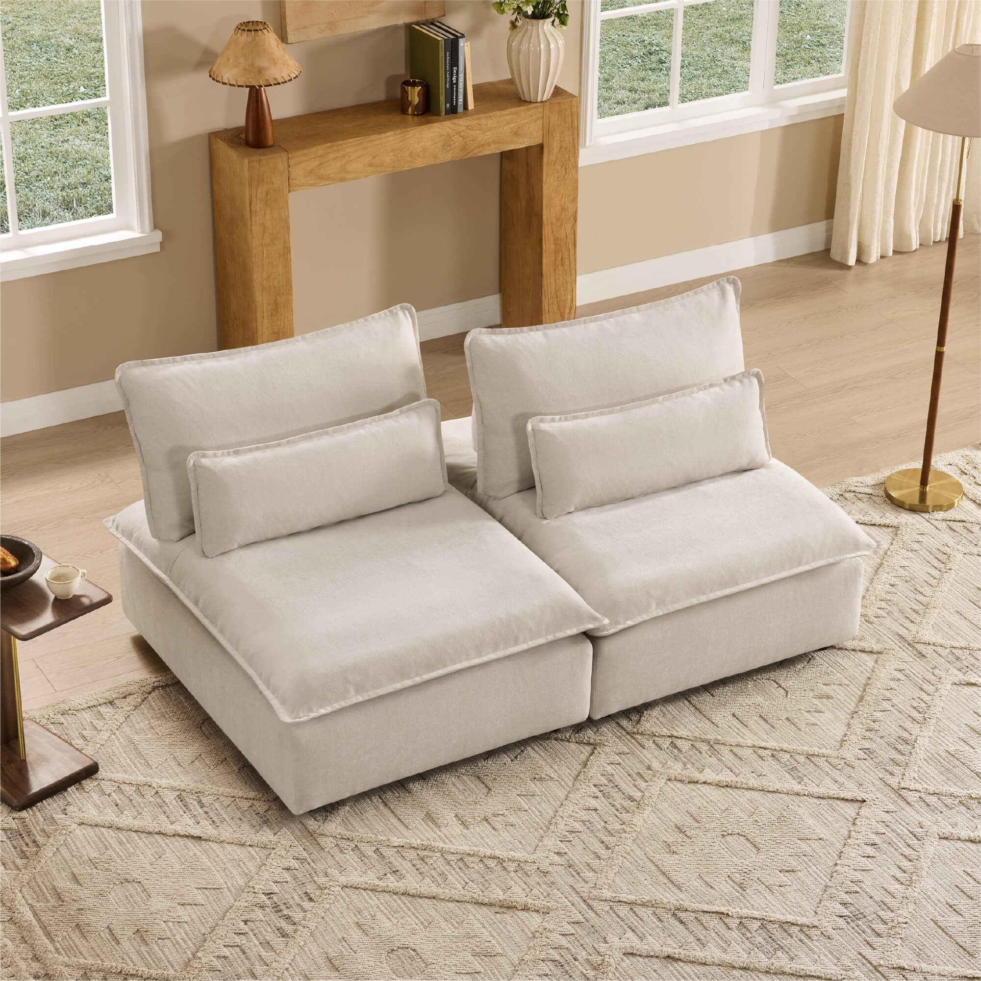 Ace Minimalist Chenille Adjustable Backrest Armless Lounge Sofa - Image 20