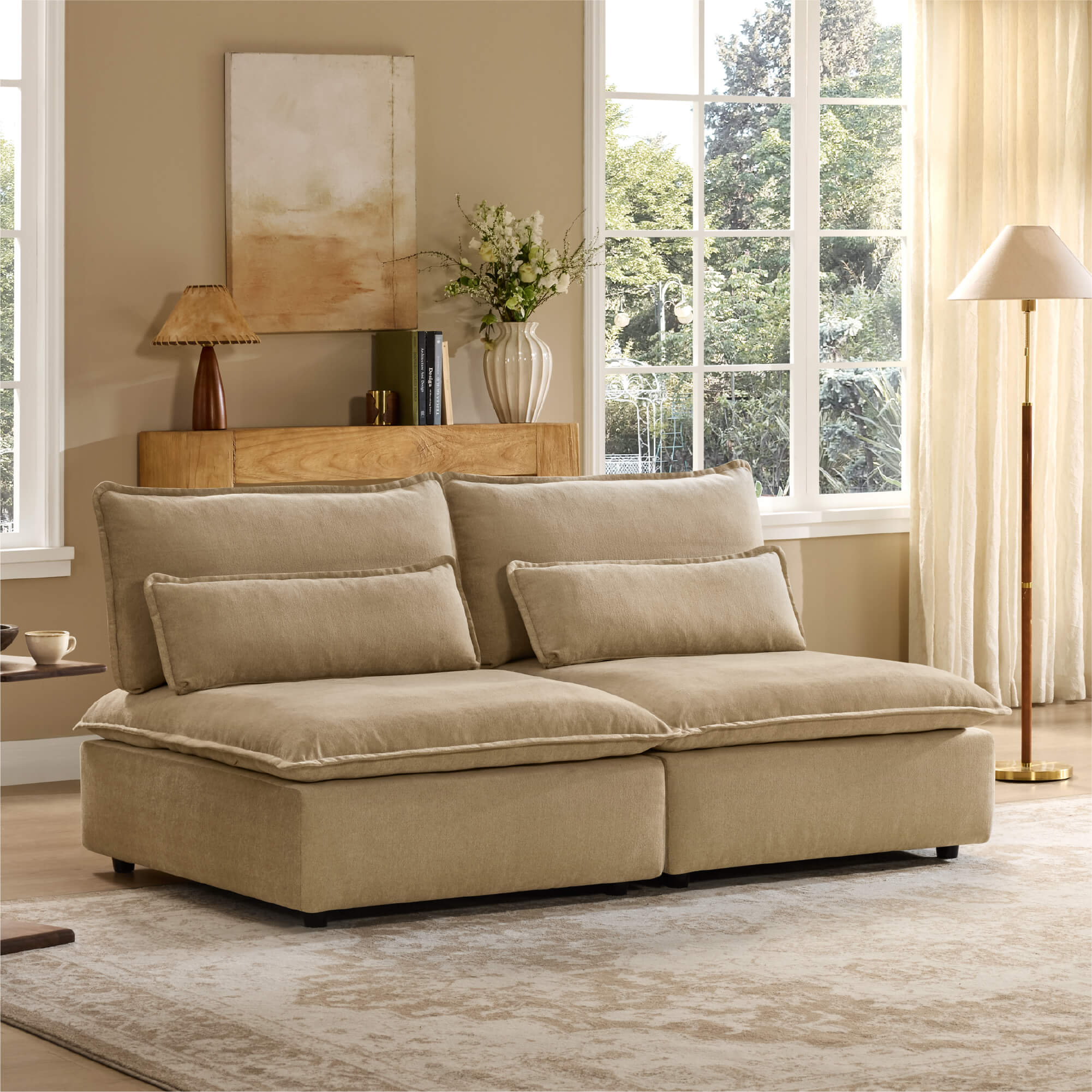 Ace Minimalist Chenille Adjustable Backrest Armless Lounge Sofa - Image 3