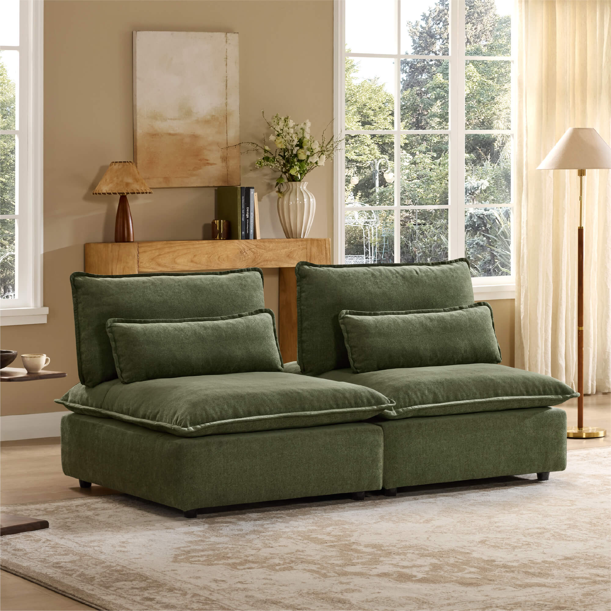 Ace Minimalist Chenille Adjustable Backrest Armless Lounge Sofa - Image 6