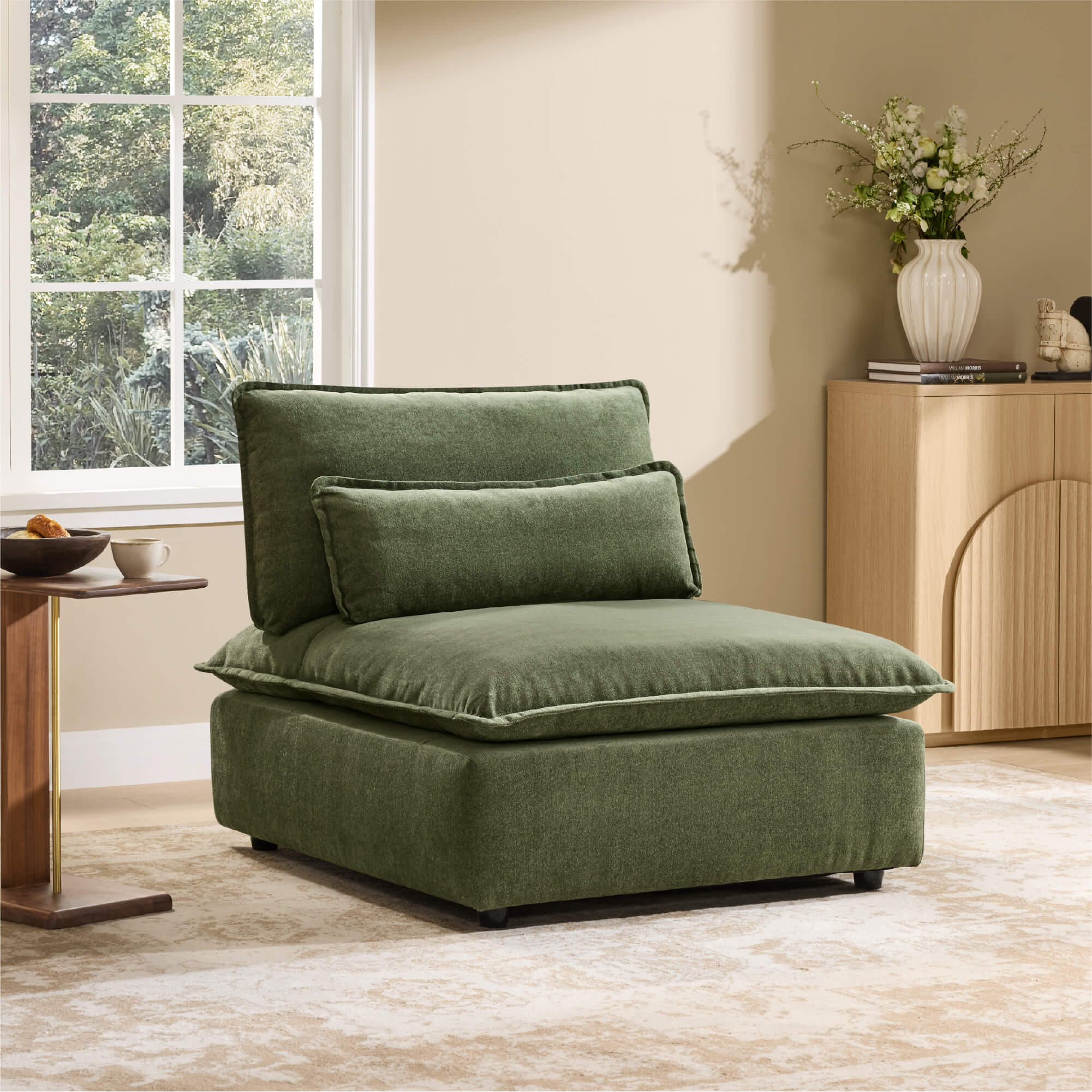 Ace Minimalist Chenille Adjustable Backrest Armless Lounge Sofa - Image 7
