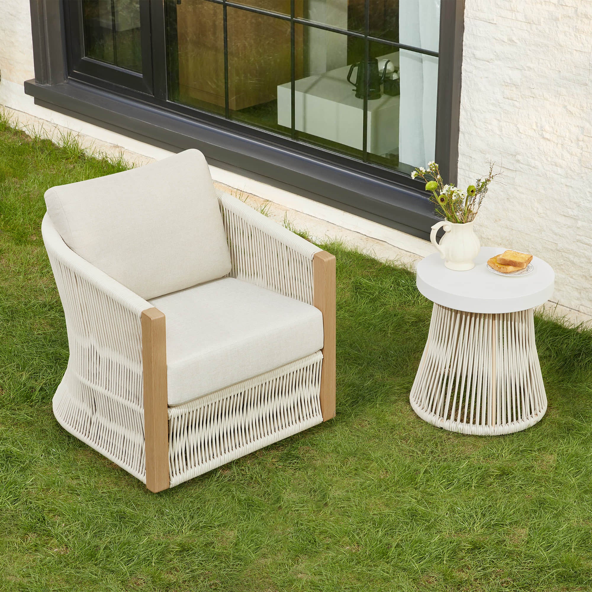 Acker Rope Outdoor Bistro Set with Swivel Chair - Image 3