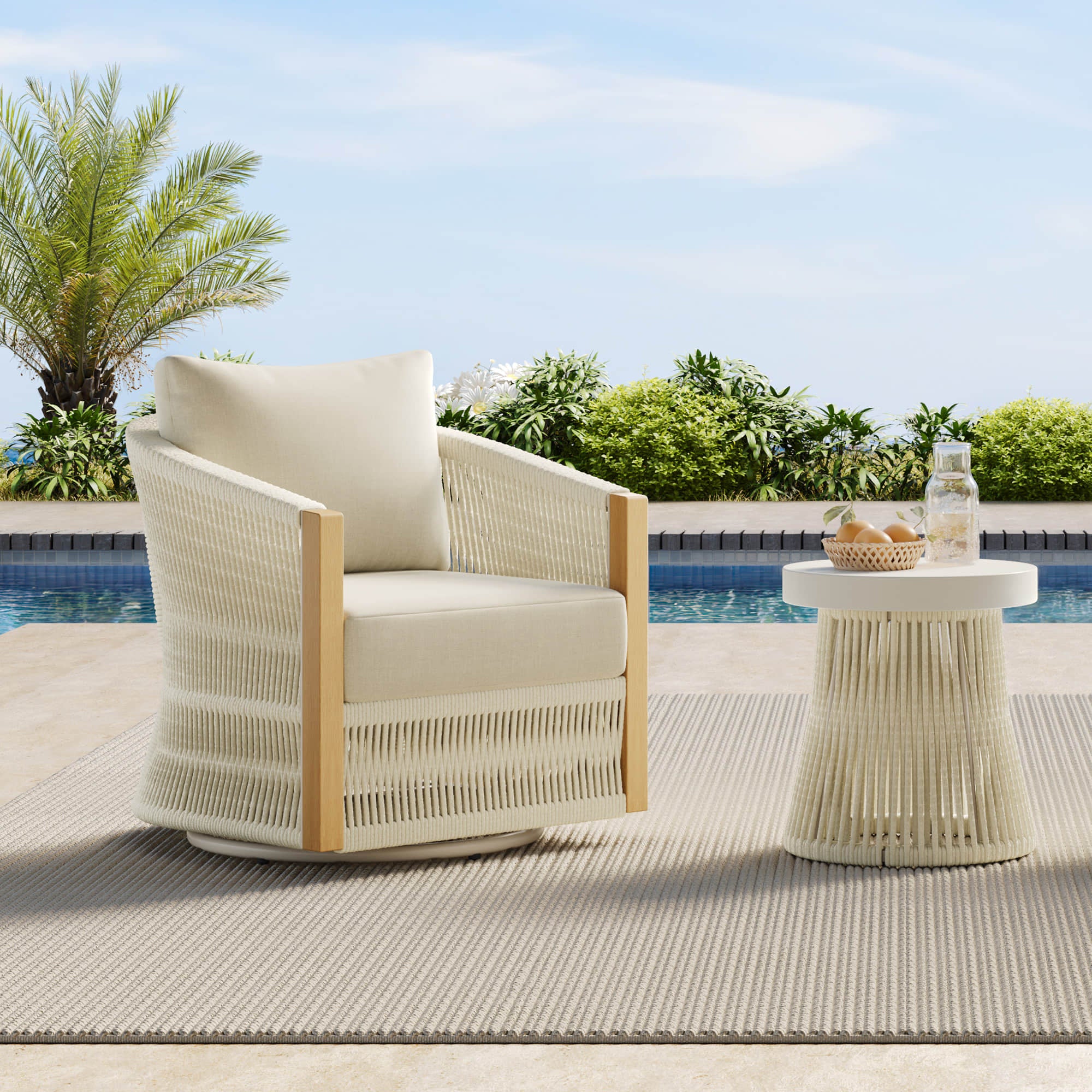 Acker Rope Outdoor Bistro Set with Swivel Chair - Image 8