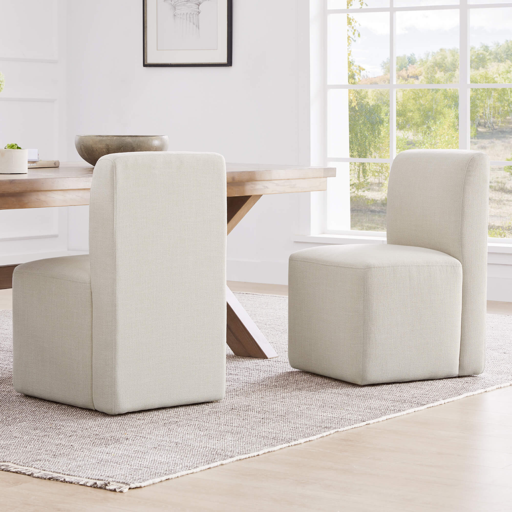 Aida Performance Fabric Rolling Dining Chair With Casters Base - Image 4