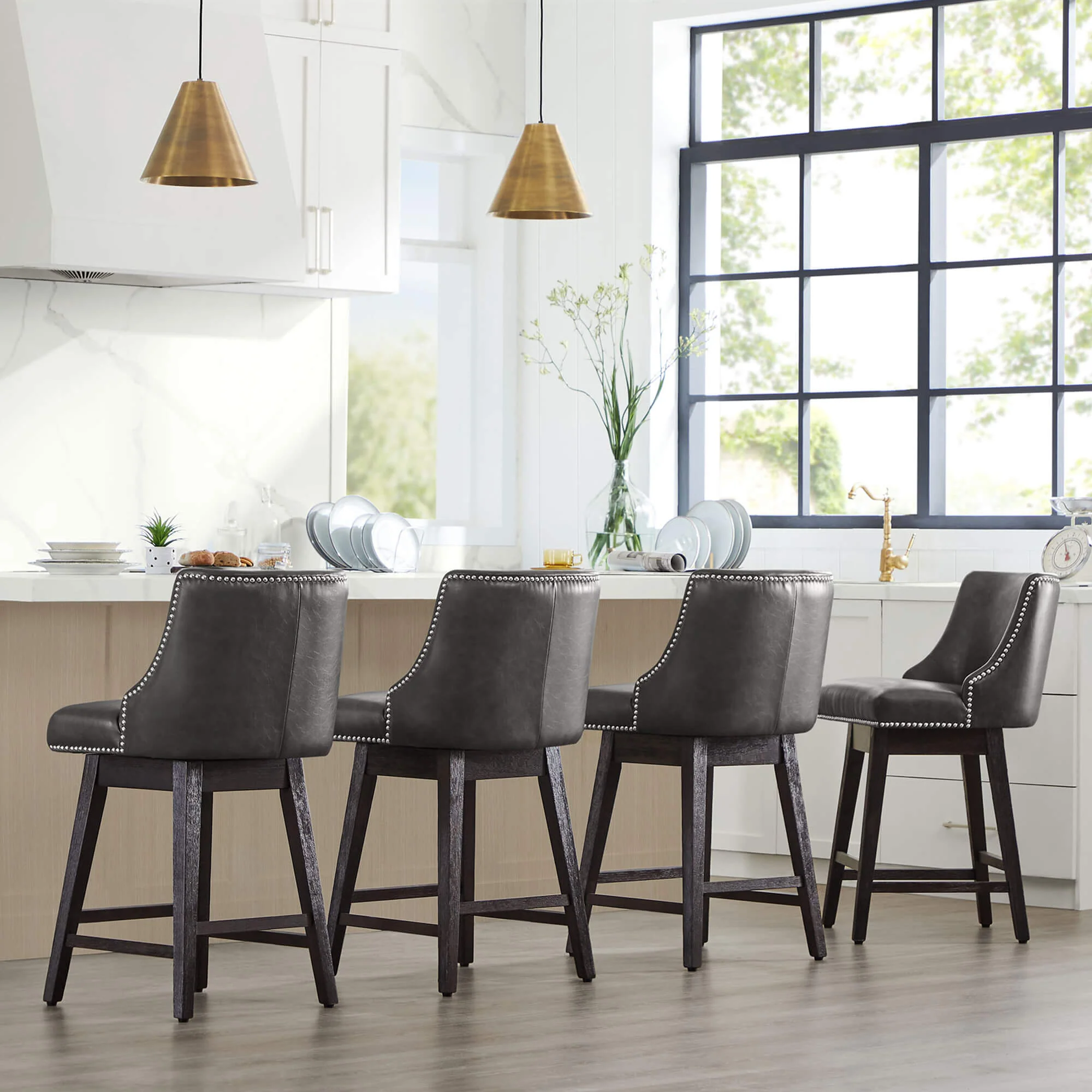 Asher Swivel Nailhead Trim Bar & Counter Stools - Image 109
