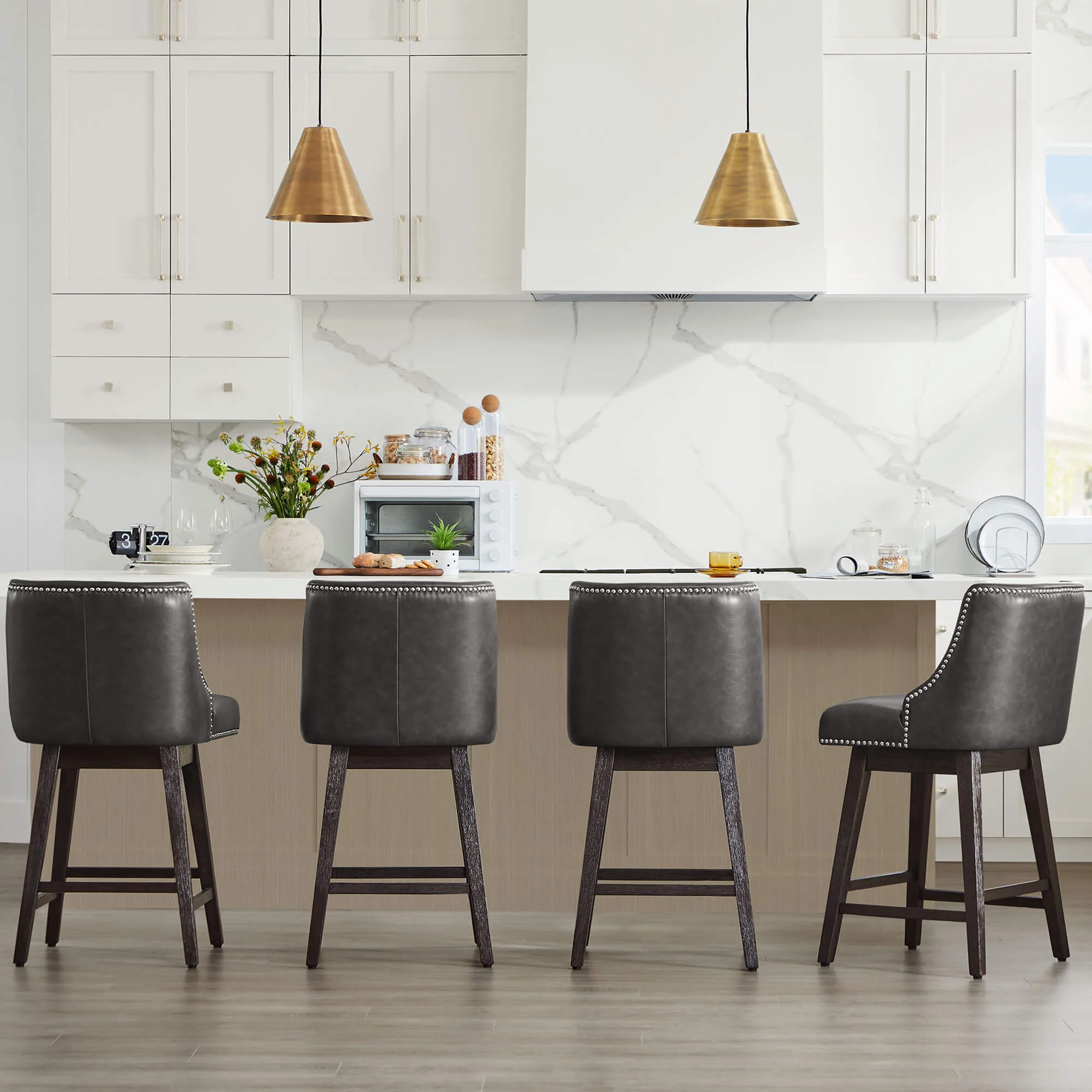 Asher Swivel Nailhead Trim Bar & Counter Stools - Image 110